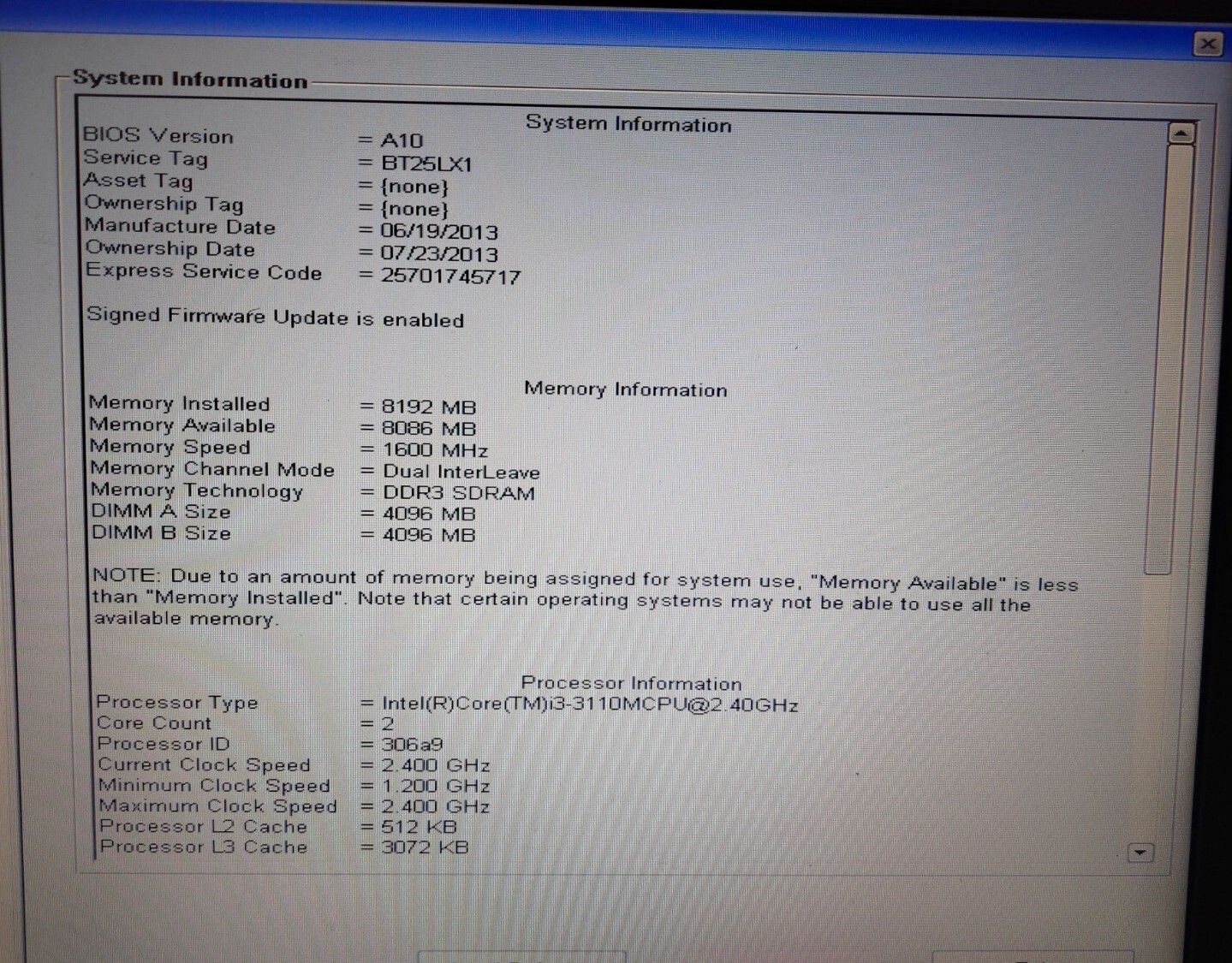 Dell Latitude E5530 Intel i3-3110M 2.40Ghz 8GB Ram 500GB HDD No Charger No OS