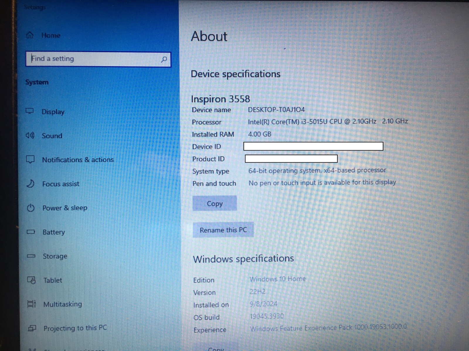 Dell inspron 15 3000 series laptop computer Core i3-5015U