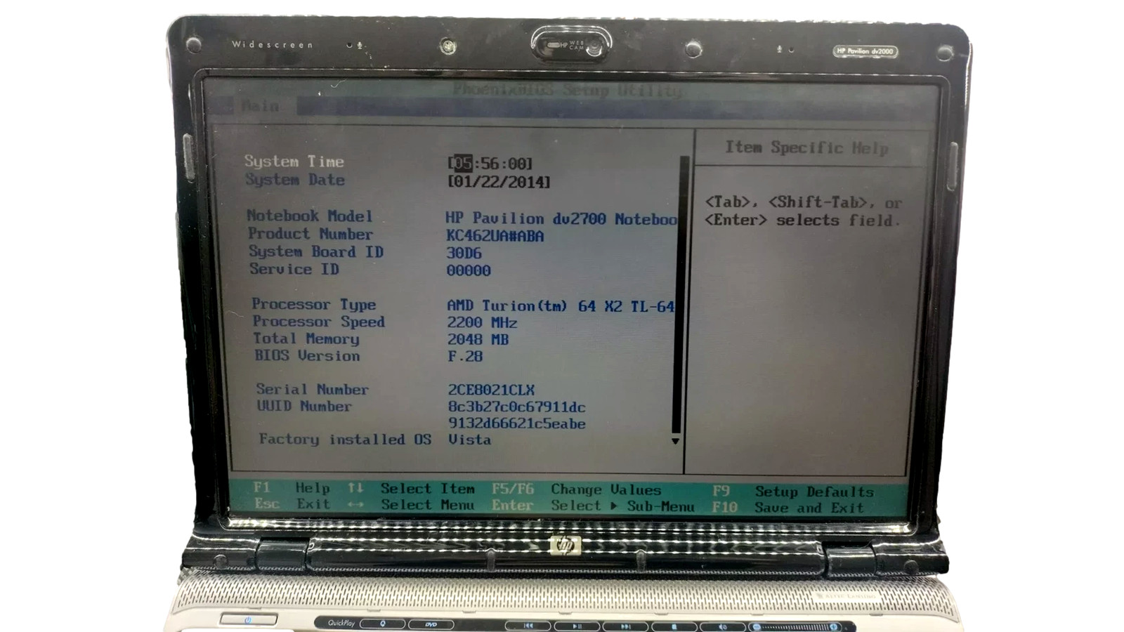 HP Pavilion DV2000 14″ Laptop AMD Turion 64 X2 2GB No Hard Drive As is