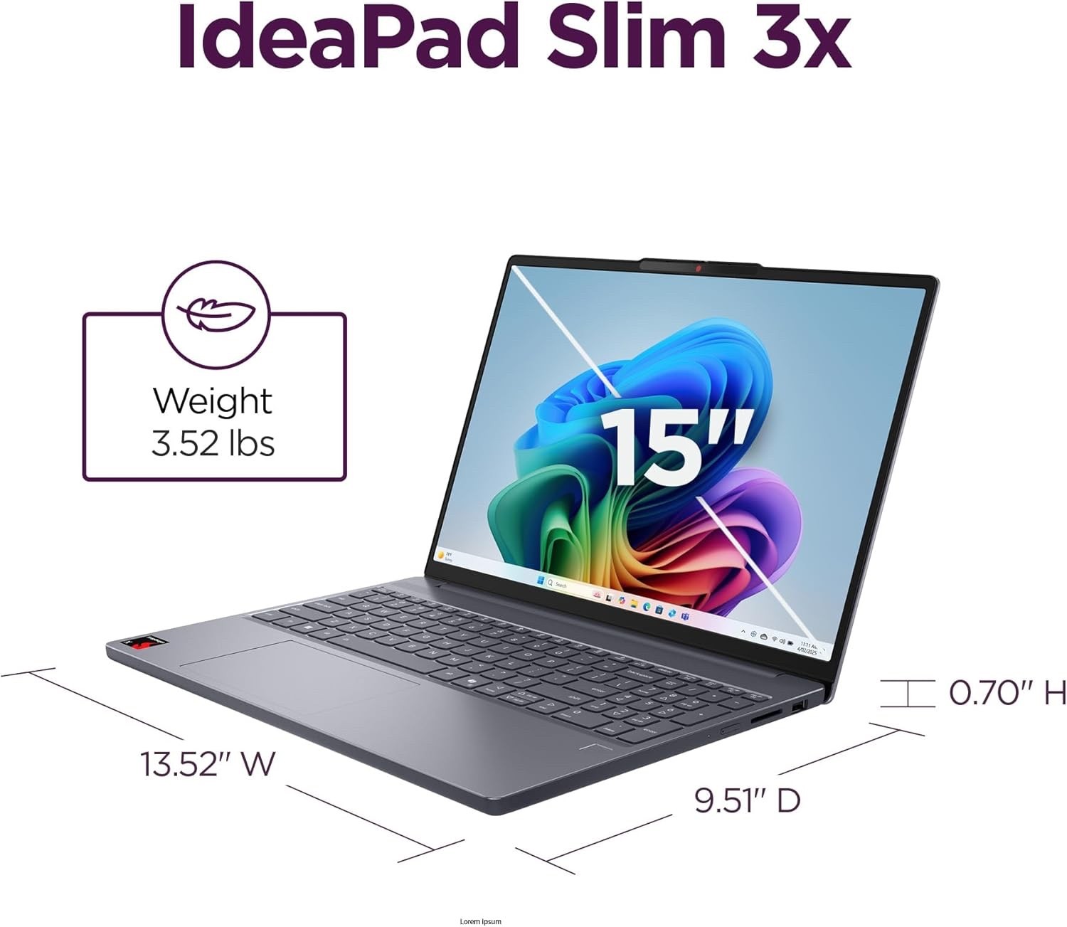 Lenovo IdeaPad Slim 3X 15.3″ WUXGA Laptop Qualcomm Snapdragon X 16 GB Luna Grey