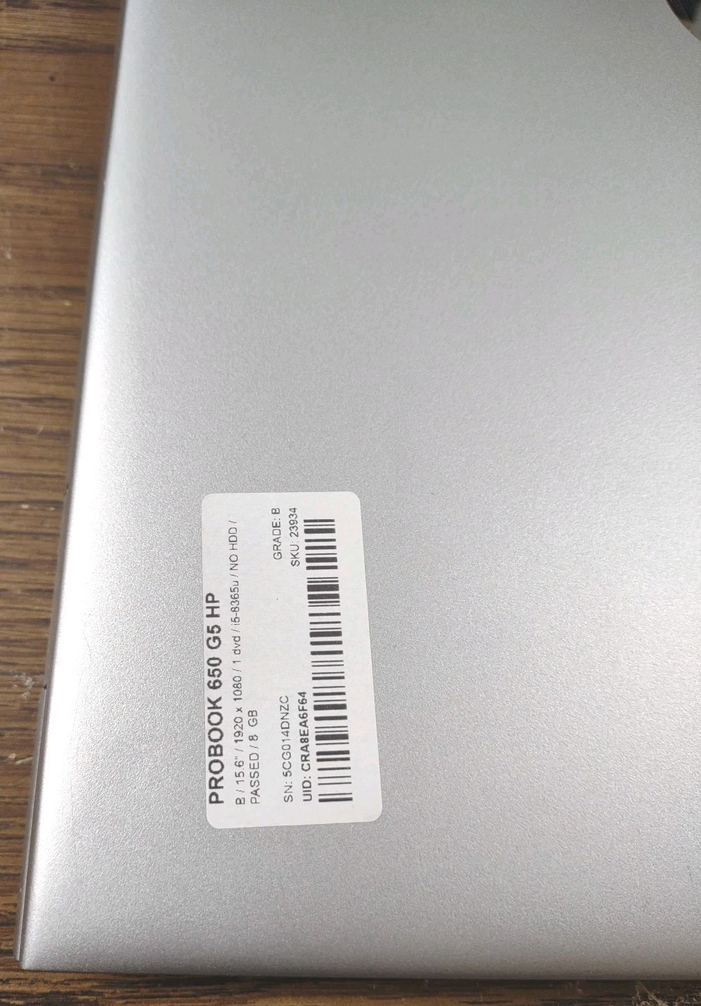 HP ProBook 650 G5 Laptop W/ i5-8365U, 8GB RAM, DVD. NO HDD Or Cords.