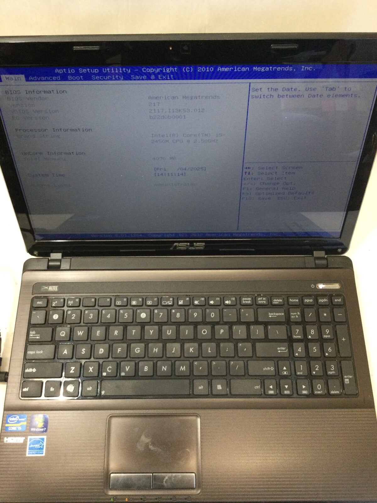 ASUS K53E – BOOTS TO BIOS – INTEL CORE I5 2450M – 4GB RAM – READ DESCRIPTION -BB