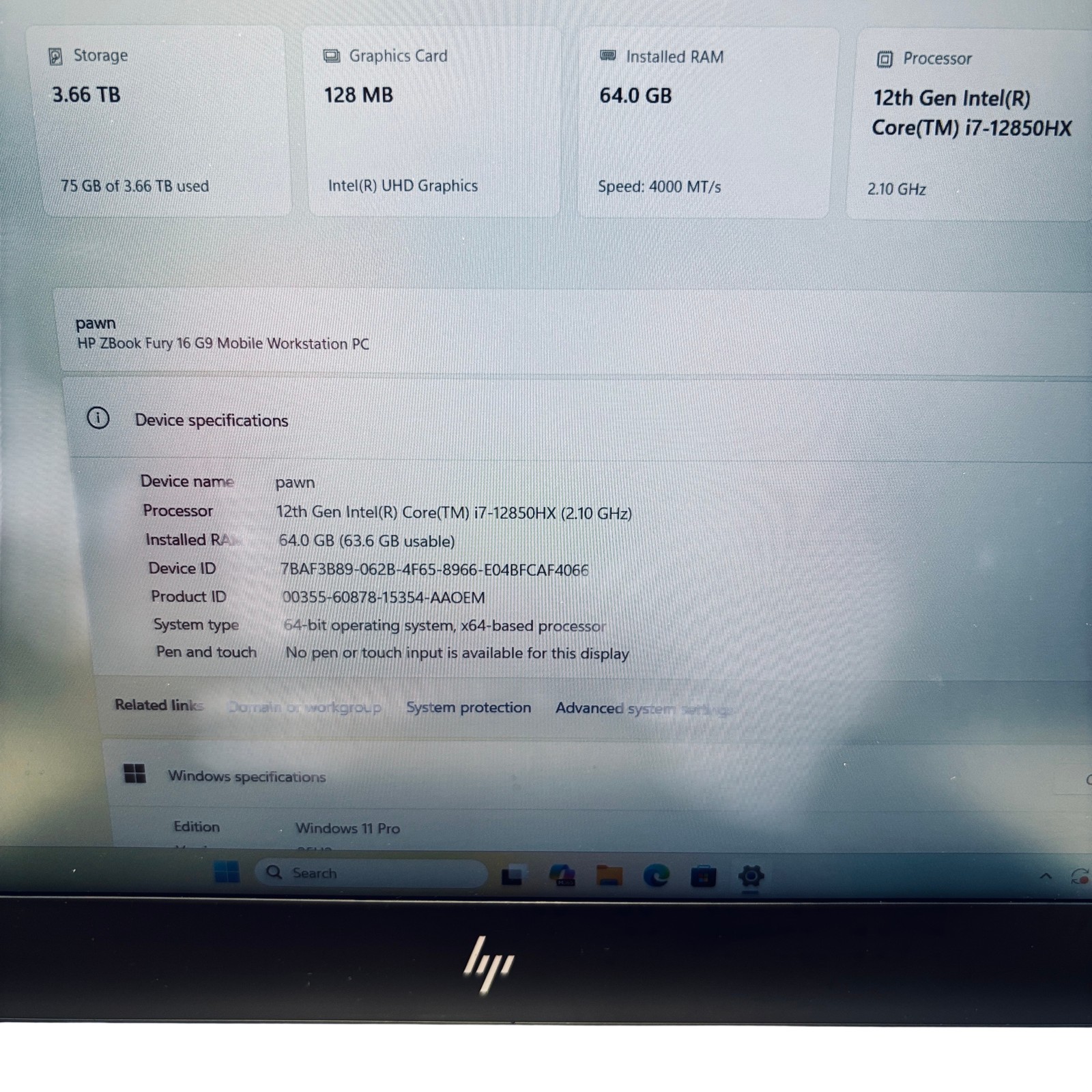 HP ZBook Fury 16 GP Laptop Win 11 Core i7-12850HX 2.1 Ghz 64GB RAM 3TB SSD 16″
