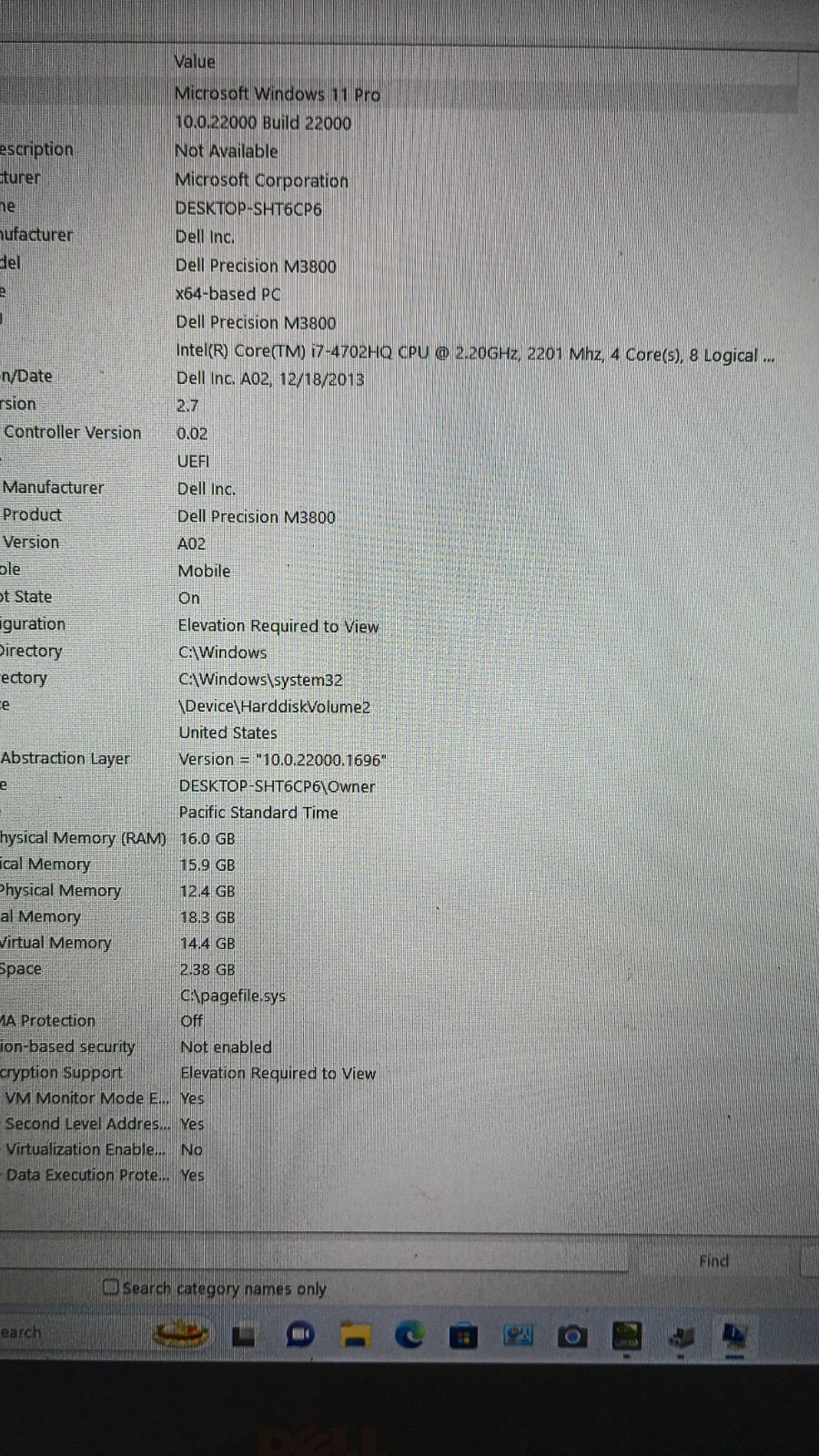 PrecisionM3800 Gamer.Nvidia Quadro.i7-4702HQ.16GB.512GB mSata.15.6″FHD Touch.W11