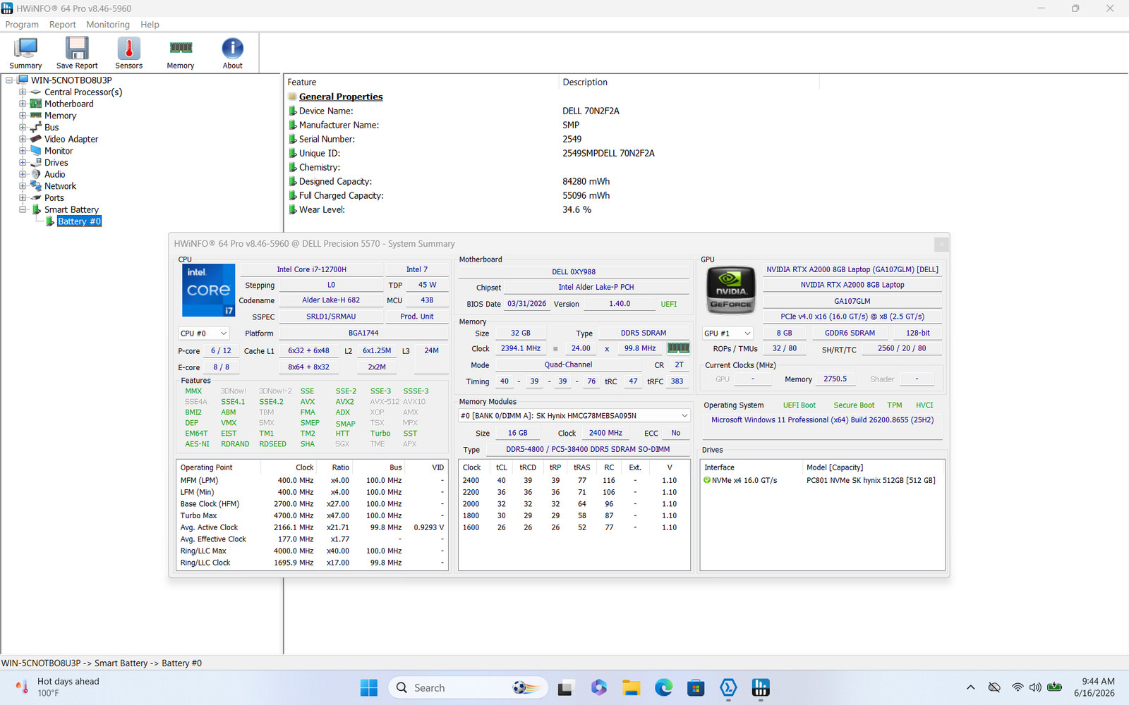 Dell Precision 5570 15.6 i7-12700H RTX A2000 32GB 512GB Workstation Grade D
