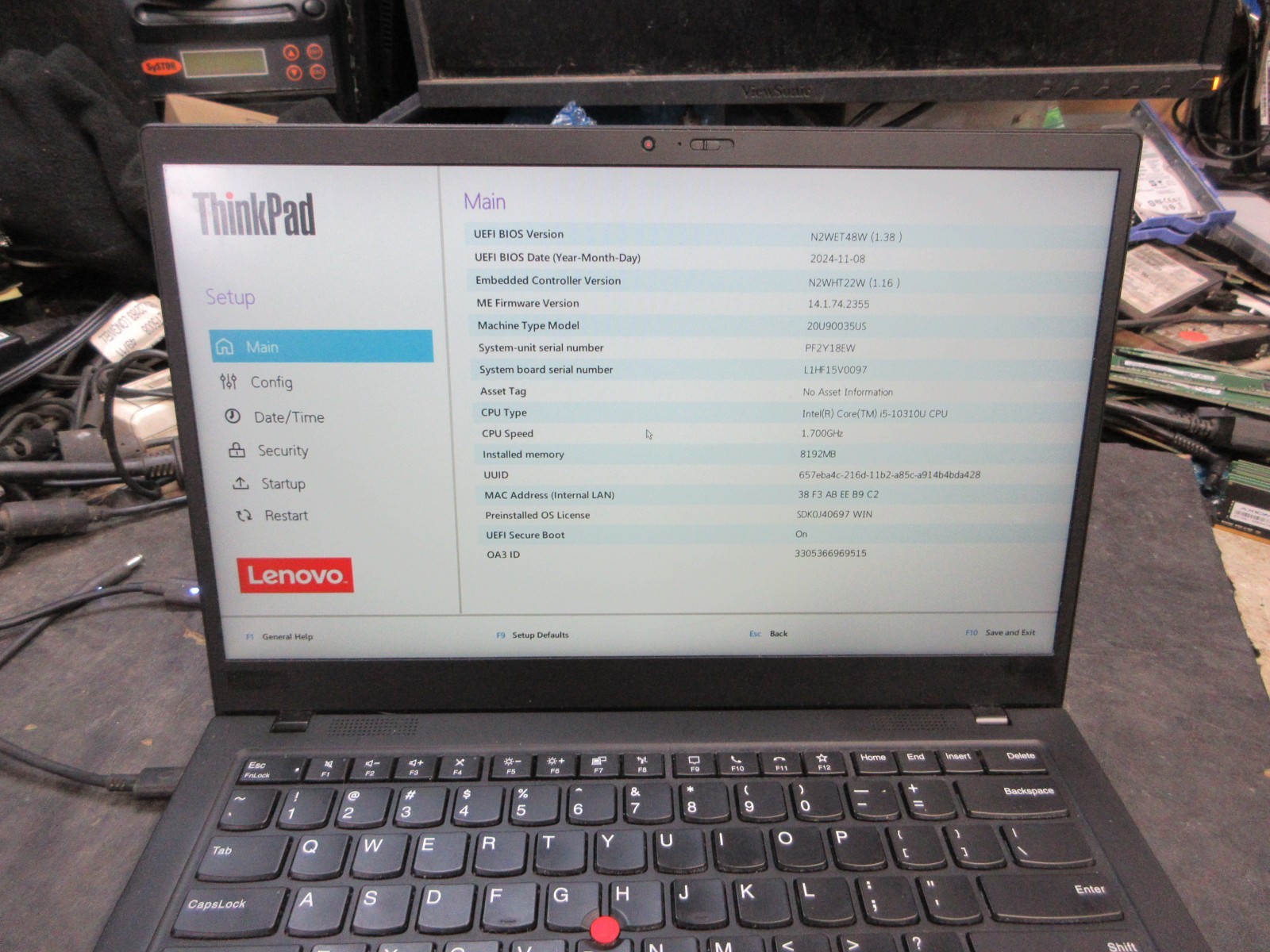 Lenovo X1 Carbon 8th Gen LAPTOP i5-10310U 1.6GHz 8G 256G SSD NO OS