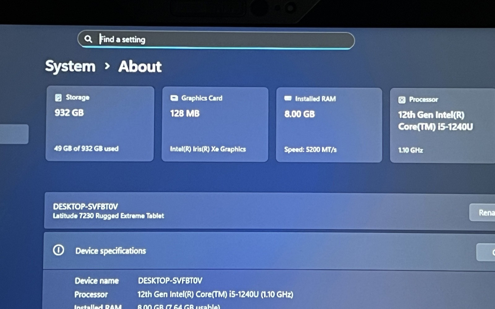 Dell Latitude 7230 Rugged Extreme | i5-12th Gen | 8GB | 1TB SSD | Touch Tablet ✔