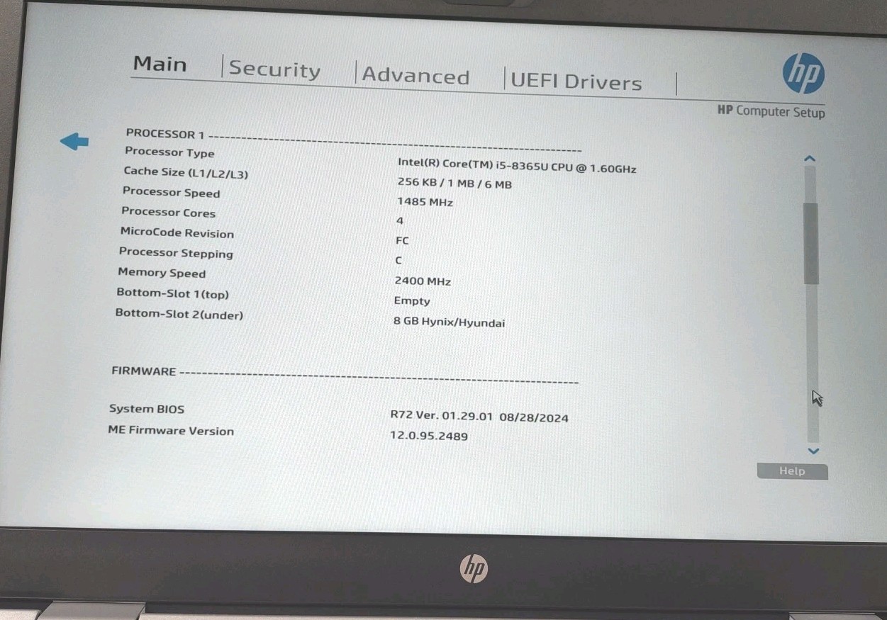 HP ProBook 650 G5 Laptop W/ i5-8365U, 8GB RAM, DVD. NO HDD Or Cords.