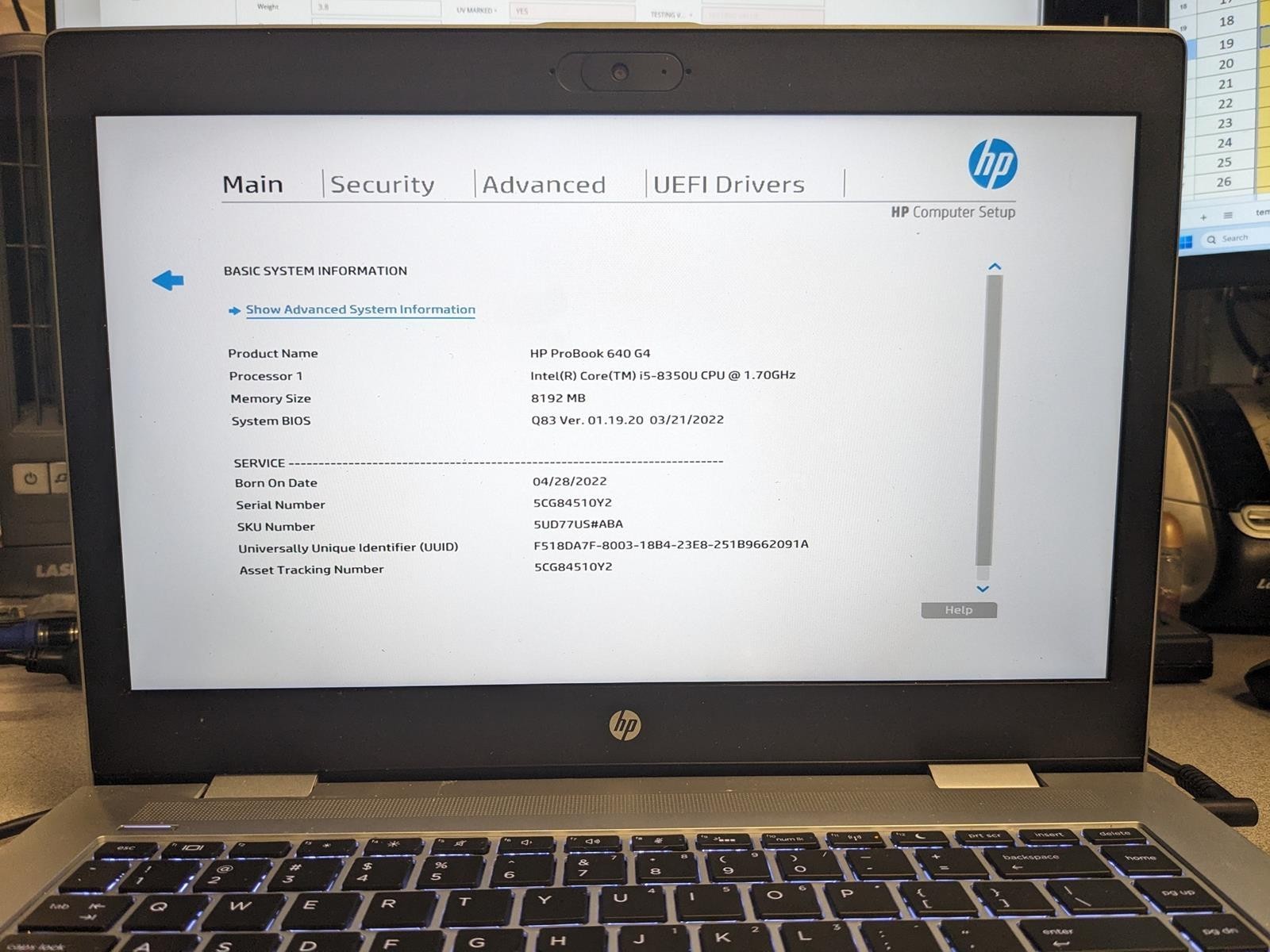 HP PROBOOK 640 G4 i5-8350U @ 1.70GHz, 8GB RAM, NO HDD/OS