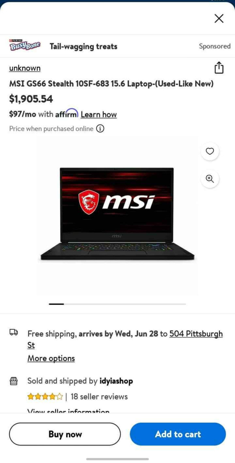 MSI GS66 Stealth 10SF 15.6″ (1TB NVMe SSD, Intel Core i7 10th Gen., 5.00 GHz,…