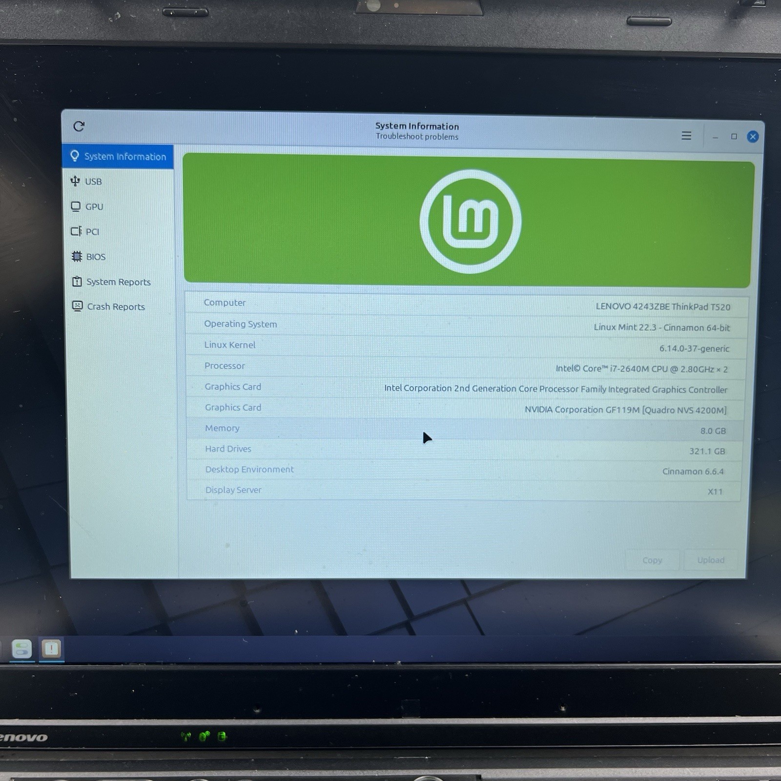 Lenovo ThinkPad T520 Intel i7-2640M 8GB 320GB HDD Linux Mint OS w/ Charger|ELP62