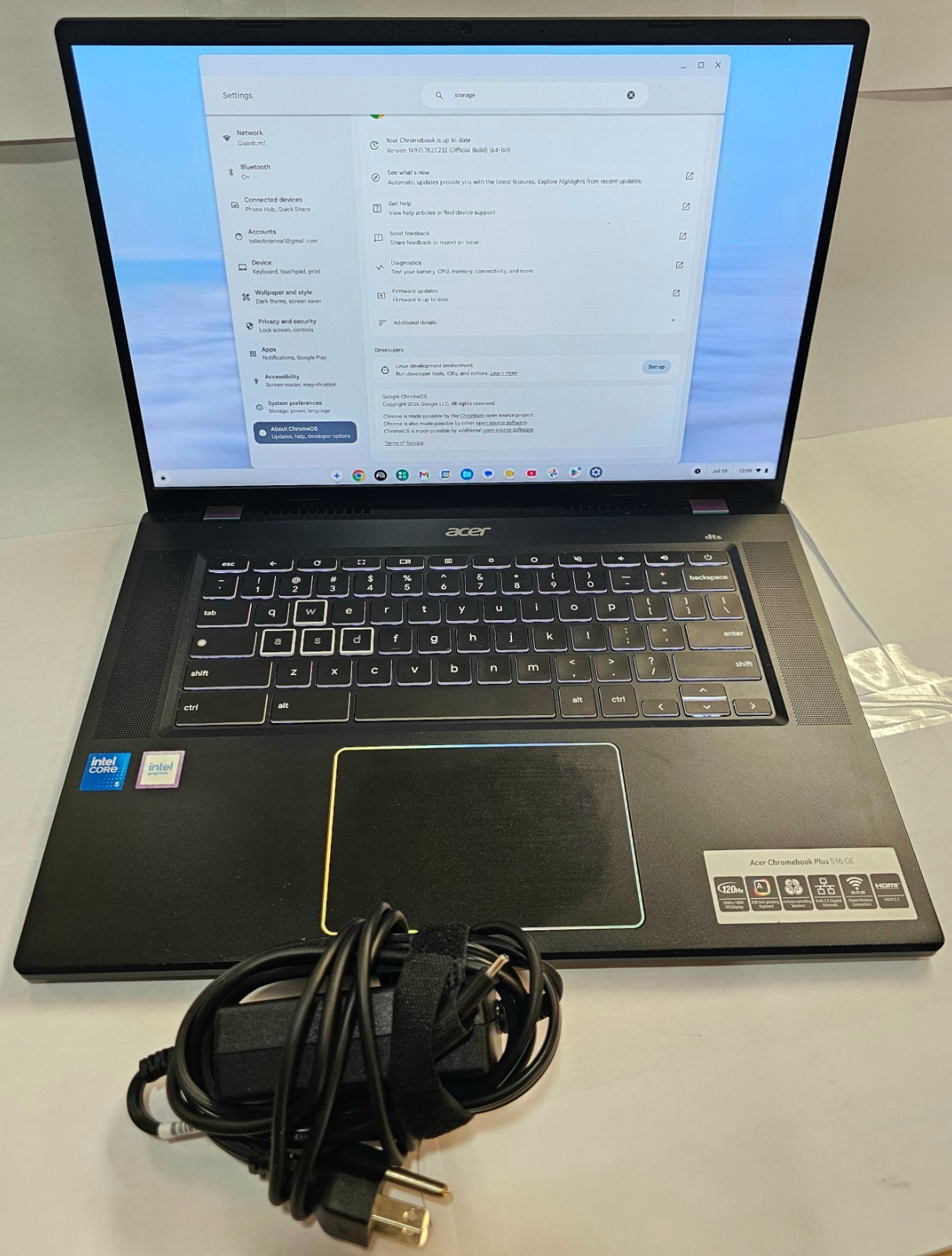 Acer Chromebook Plus 516 GE 16″ Core 5 8GB 256GB SSD ChromeOS