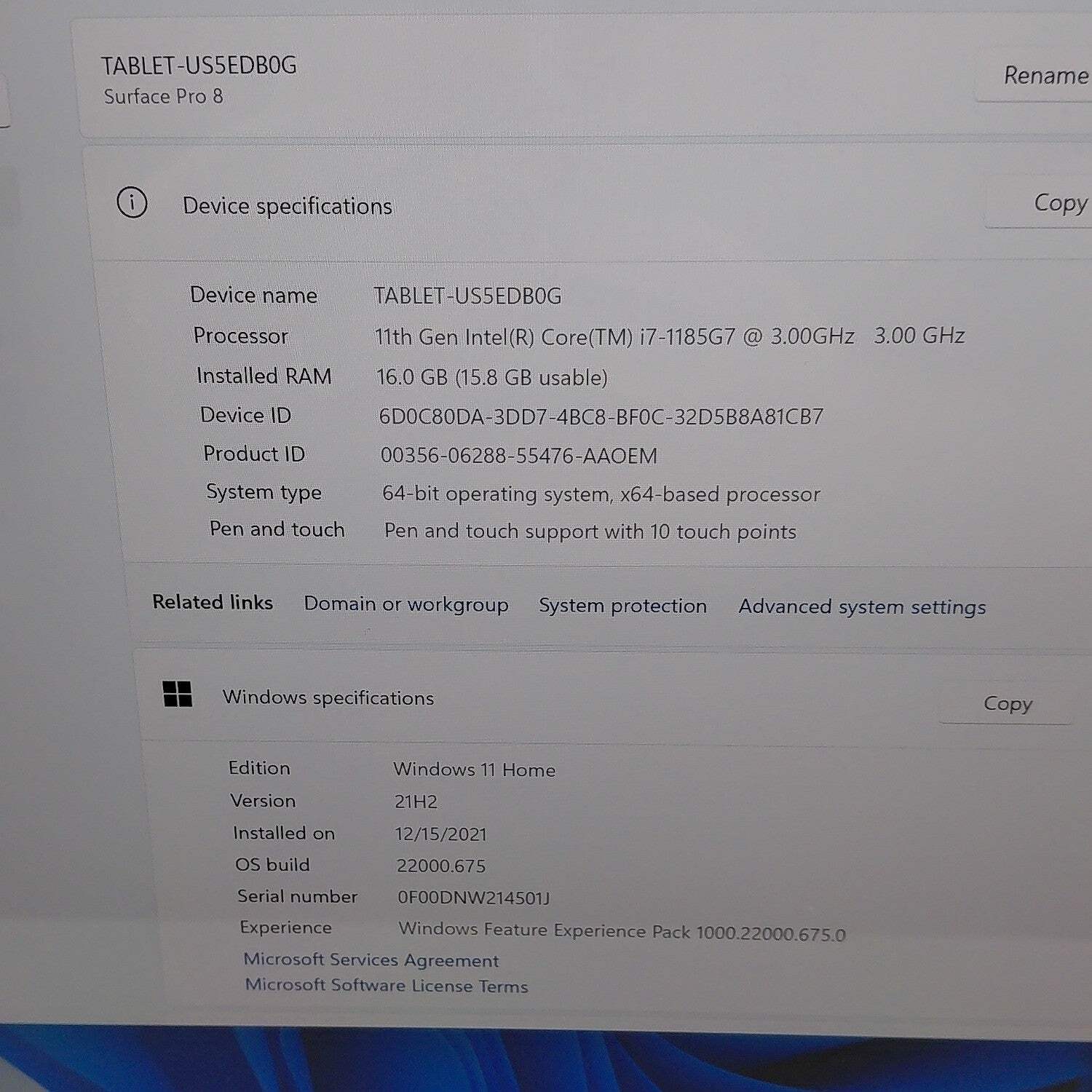 Microsoft Surface Pro 8 1983 13″ i7-1185G7 3.0GHz 16GB RAM 256GB SSD