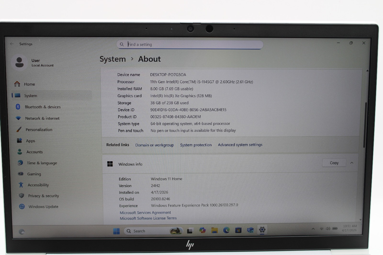 HP EliteBook 830 G8 _ i5-1145G7 @ 2.6 GHz _ 8GB RAM _ 256GB SSD _ W11H