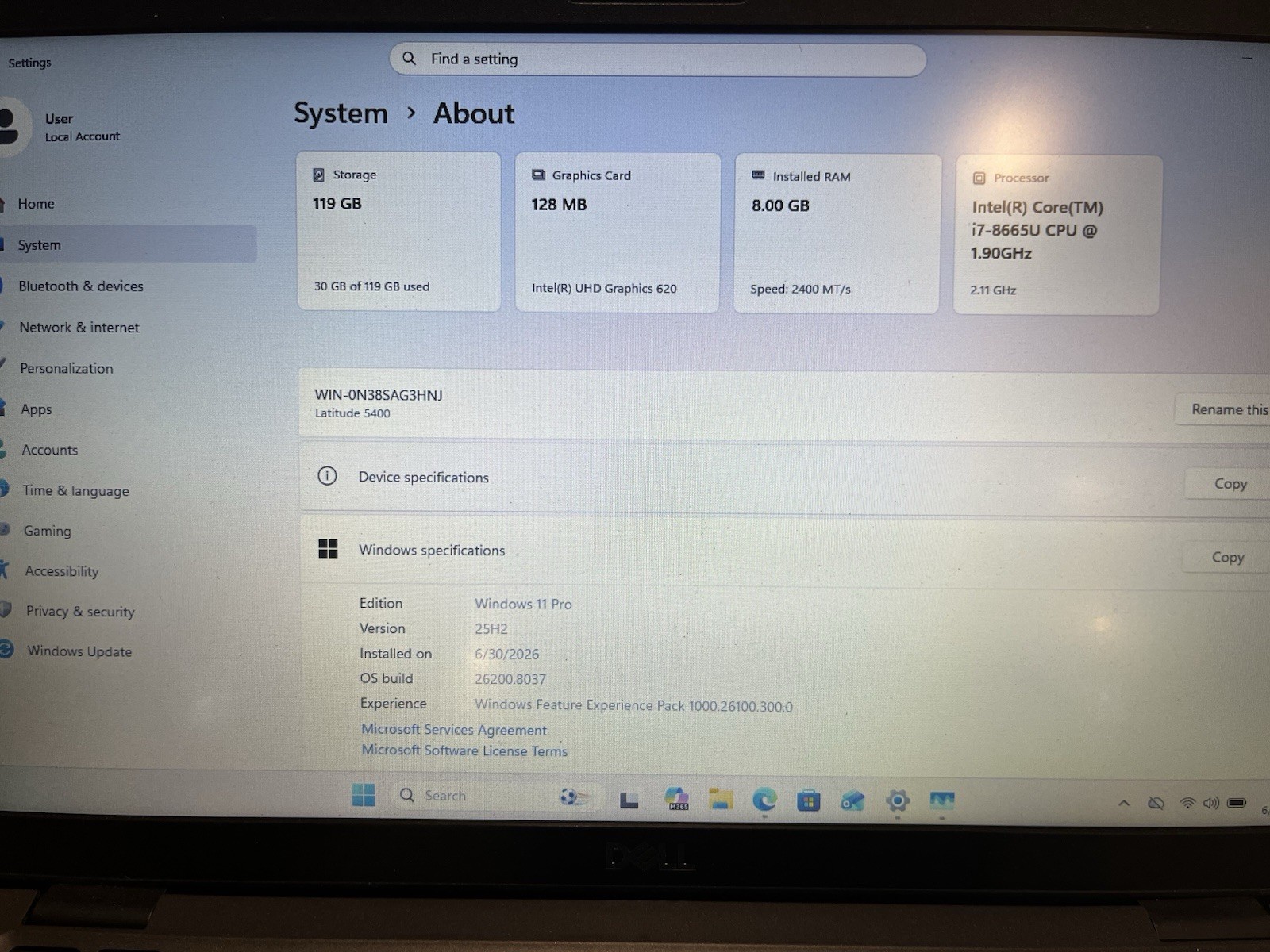 LOT OF 5 Dell Latitude 5400 14″ i7-8665U @1.90GHz – 8GB RAM – 128GB SSD – W11P
