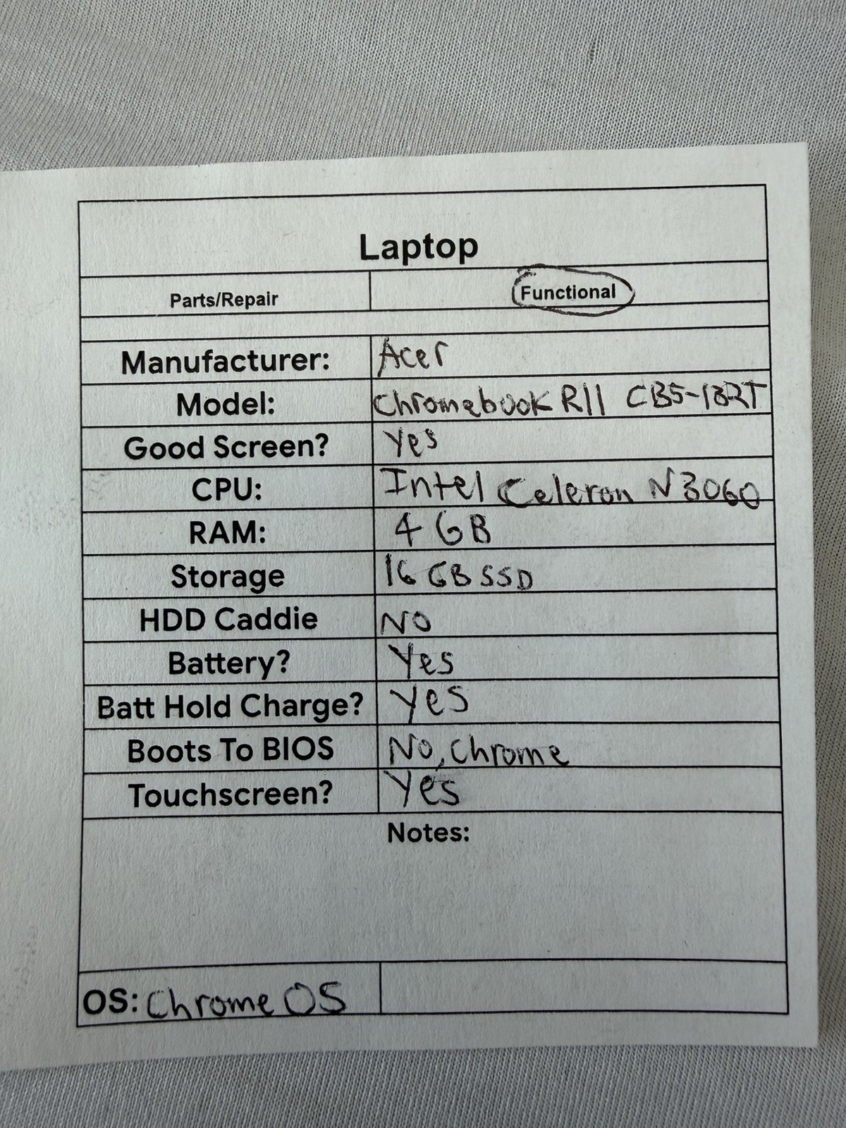 Acer Chromebook R11 CB5-132T Laptop – Good Screen – Intel Celeron N3060-Read Des