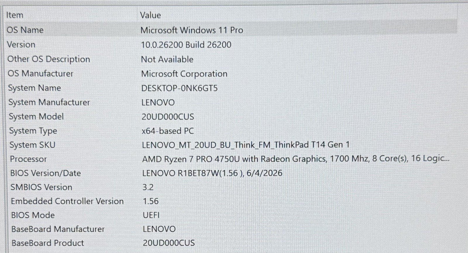 Len ThnkPad T14 Gen 1 AMD Ryzen 7 PRO 4750U 16GB RAM 512GB SSD 14″ W11P cycle:18
