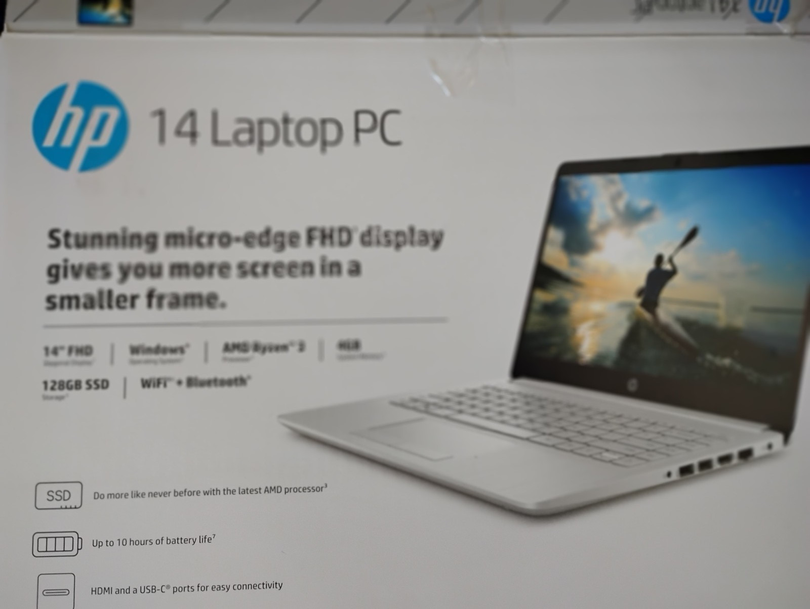 HP 14″ AMD Ryzen Laptop/Notebook, 4gb 128gb Win 11 Antivirus has Box ready use