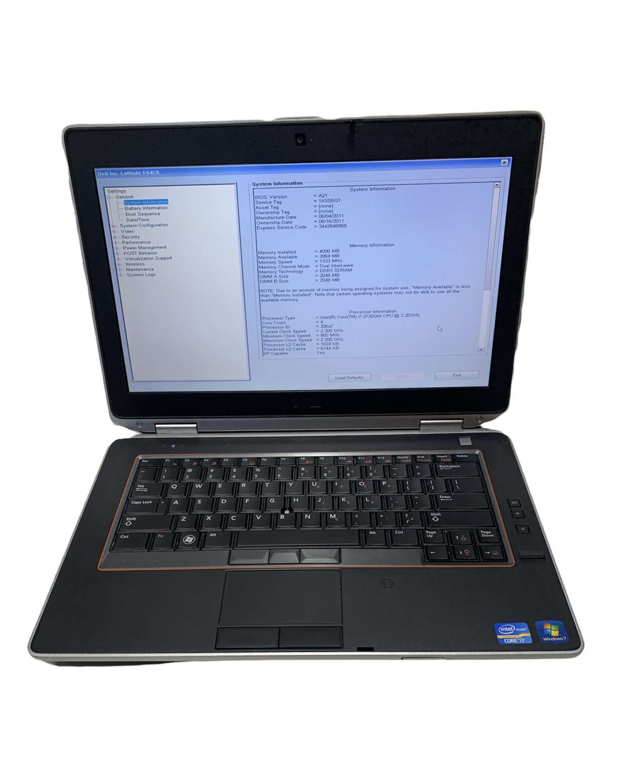DELL LATITUDE E6420 INTEL CORE I7-2620M 2.20GHZ 4GB RAM no hard drive