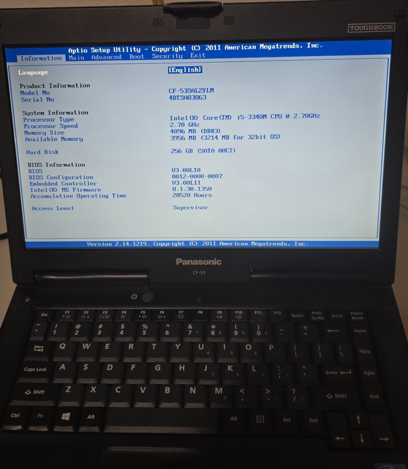 Panasonic Toughbook CF 53 Core i5 3340M 2.70GHz 4GB RAM 256GB SSD Win 10 Pro