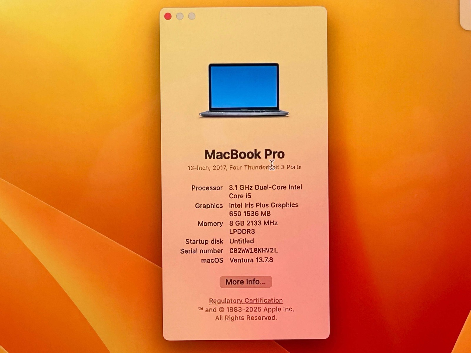 2017 Apple Macbook Pro 13″ 3.1Ghz Intel Core i5 8GB RAM 256GB SSD