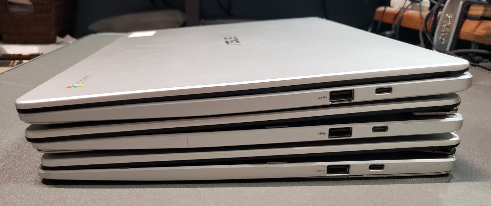 Lot of 3 ASUS Chromebook C523NA 15.6 Inch 1920×1080 Touchscreen 2.5 GHz Silver