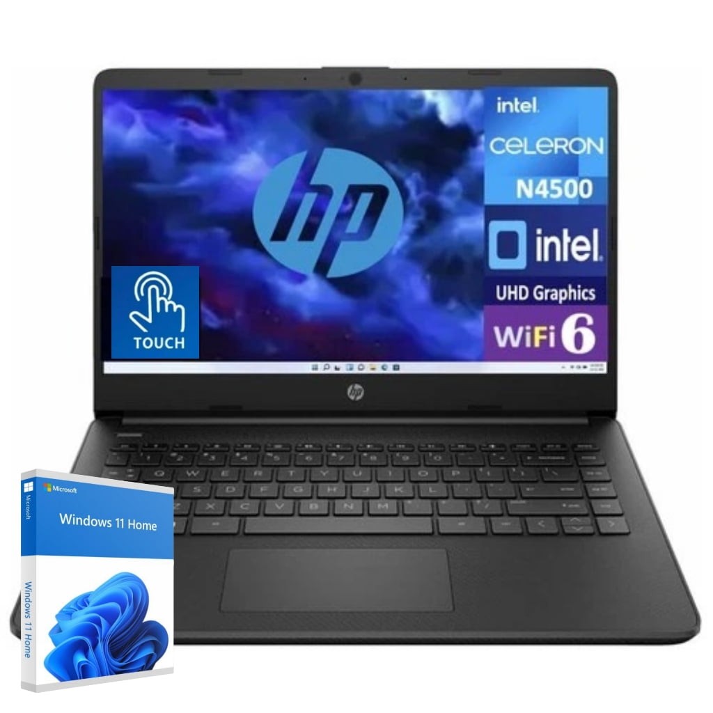 HP 14 inch Laptop, HD Touchscreen Display, Intel Celeron N4500, Jet Black