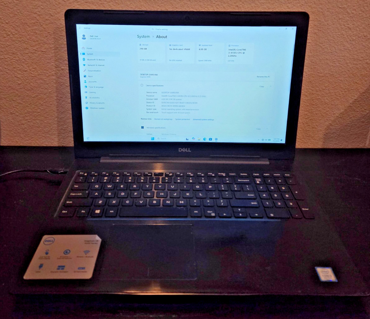 Dell Inspiron 5570 Intel Core i3-8130U 2.20GHZ 4GB RAM 320GB HD DVDRW FHD Touch