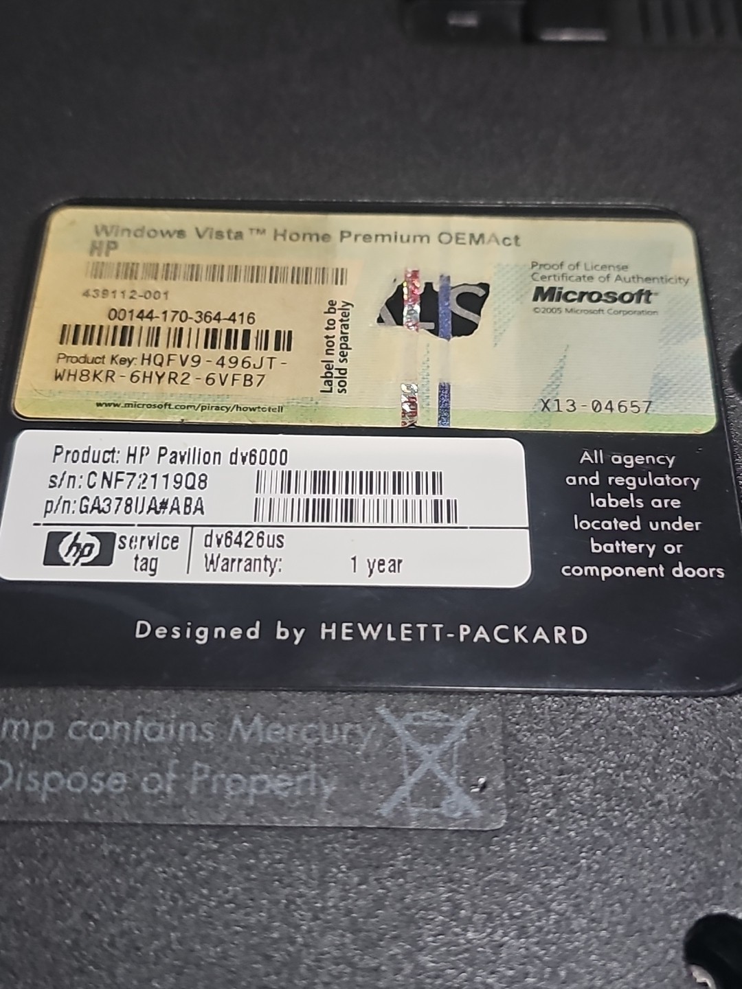 HP Pavillion dv6000 widescreen Entertainment PC Parts Or Repair No Cord