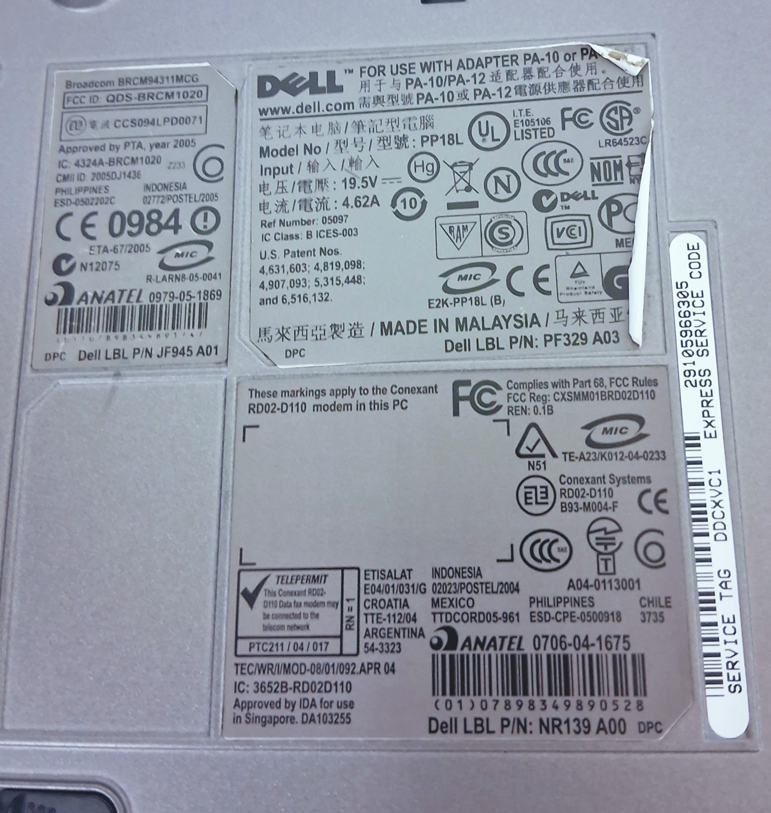DELL Latitude D620 PP18L Service Tag DDCXVC1 Parts Only