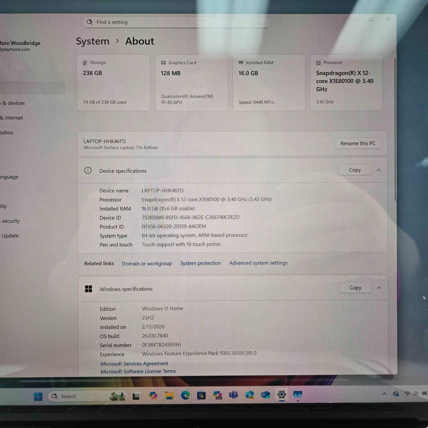 Microsoft Surface Laptop 15″ 2037 15″ Snapdragon X 3.4GHz 16GB RAM 250GB SSD