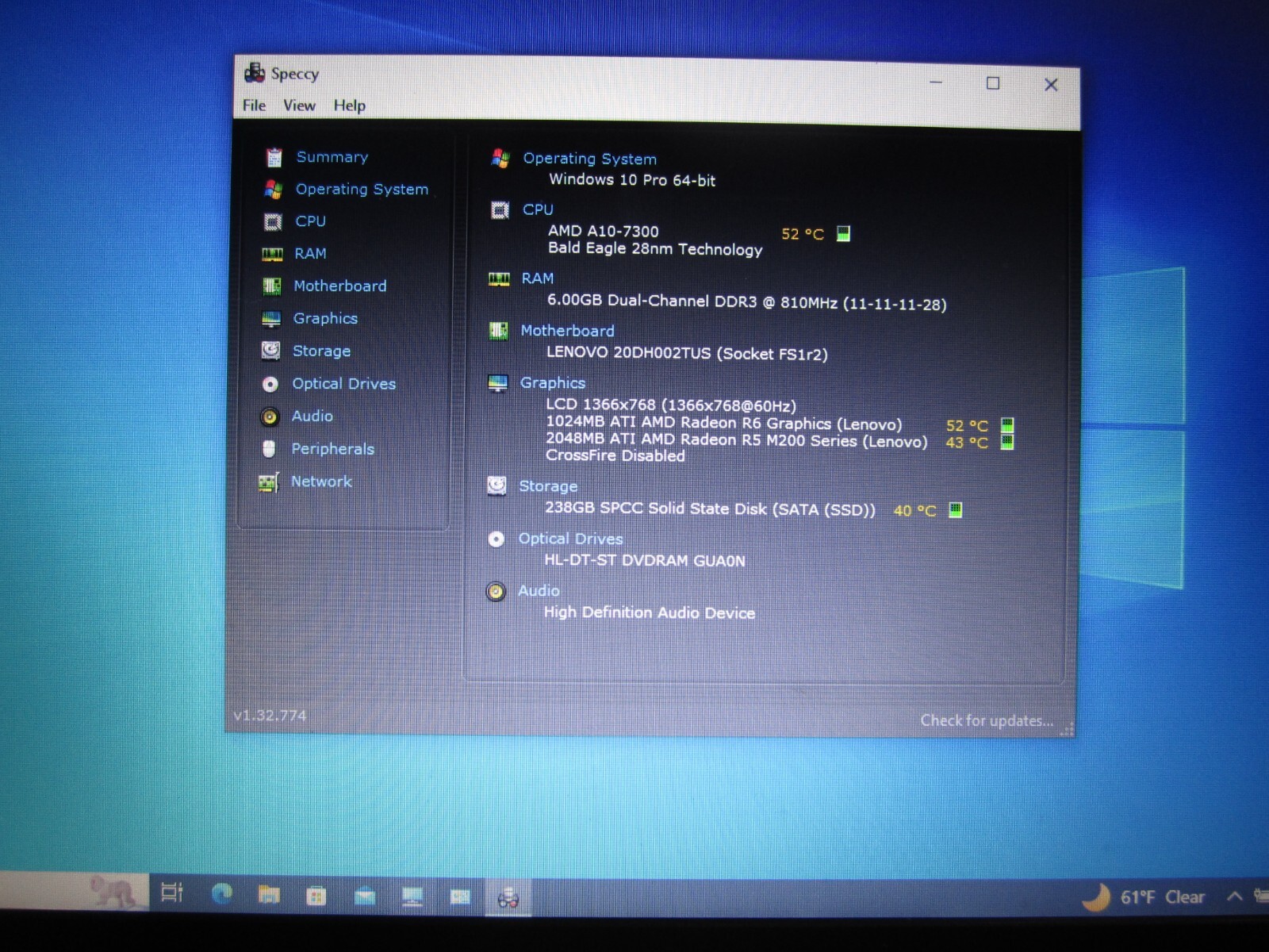 Thinkpad E555 15.6″ AMD A10-7300 1.9GHz 6GB 256GB SSD DVD-RW Win 10 Pro