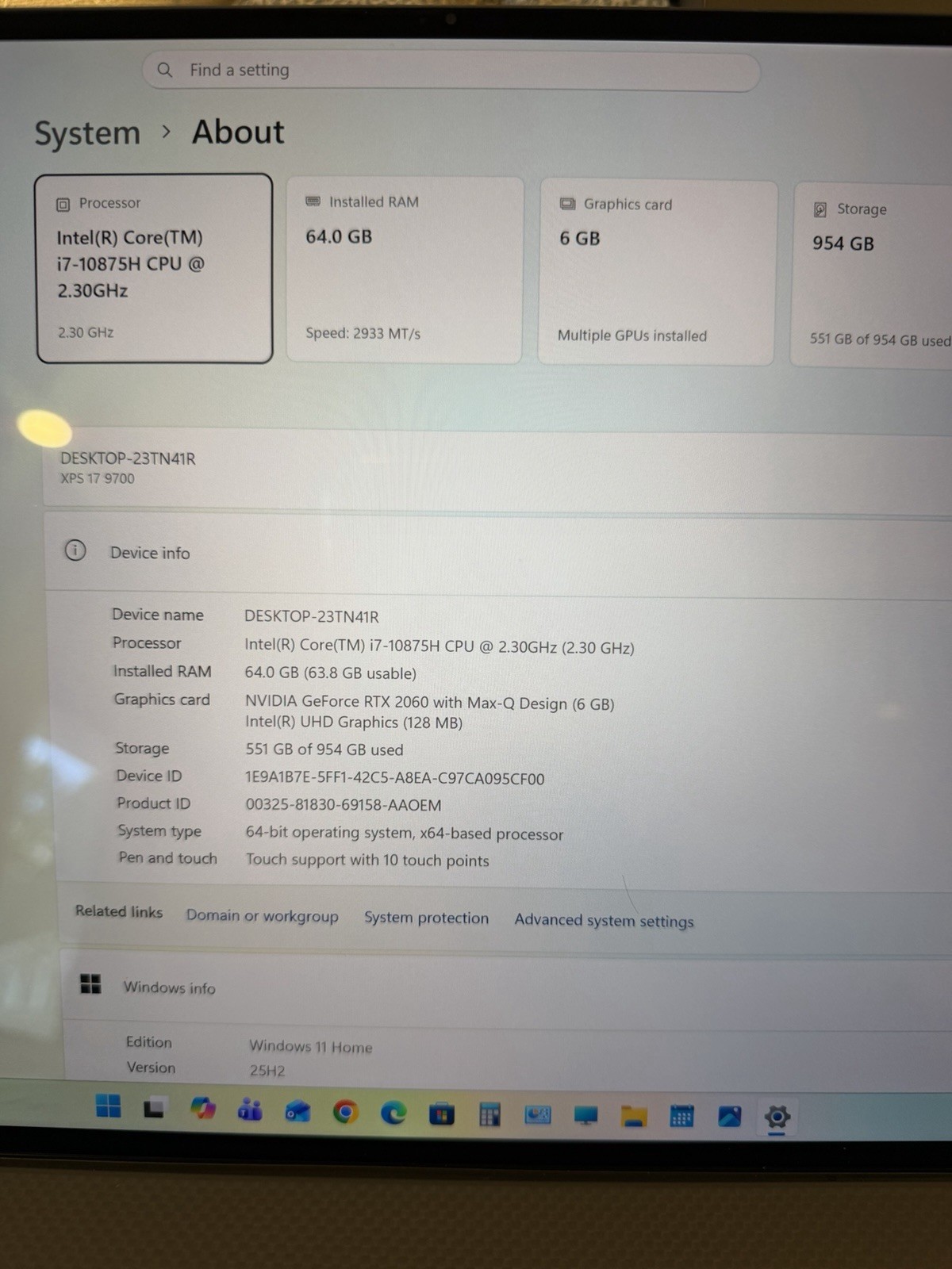 Dell XPS 17 9700 17in 4K Touch i7-10875H 64GB 954GB SSD RTX 2060
