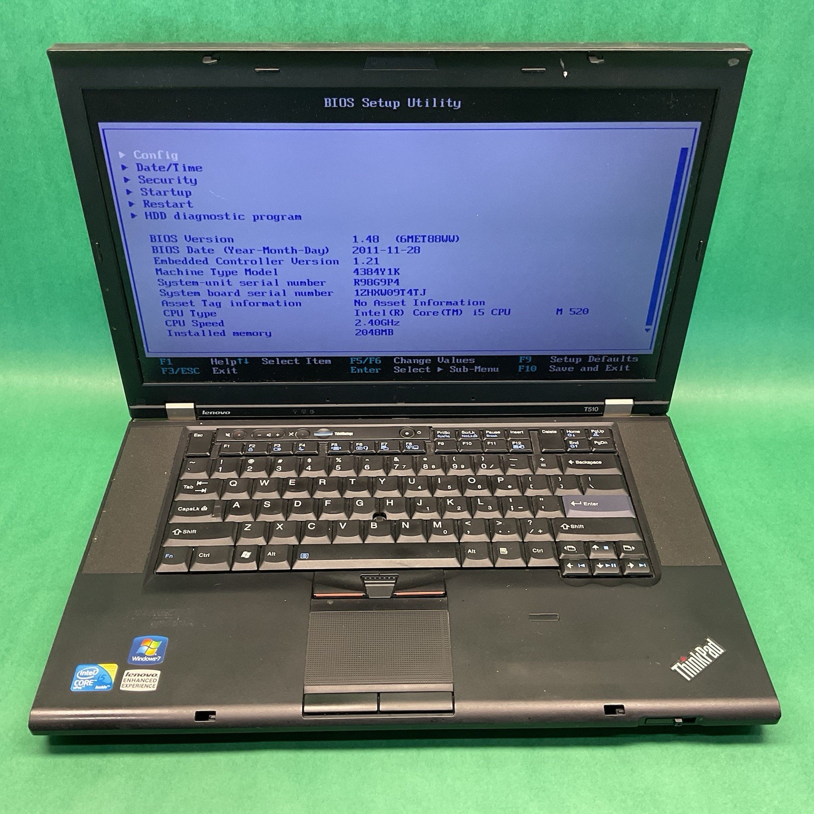 Lenovo ThinkPad T510 Intel i5 – Powers On – NO HARD DRIVE- Untested