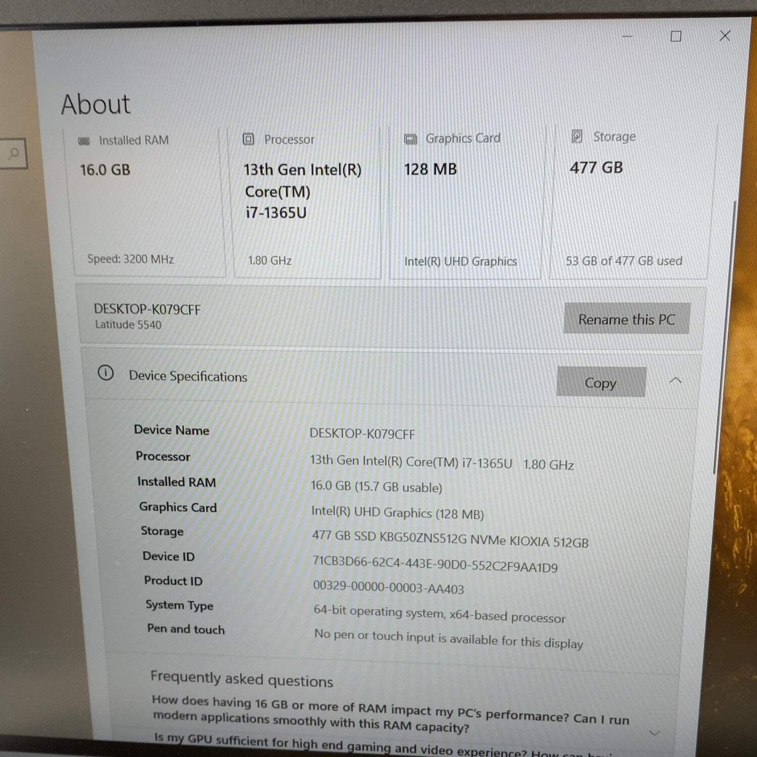 Dell Latitude 5540 15.6″ i7-1355U 1.8GHz 16GB RAM 512GB SSD