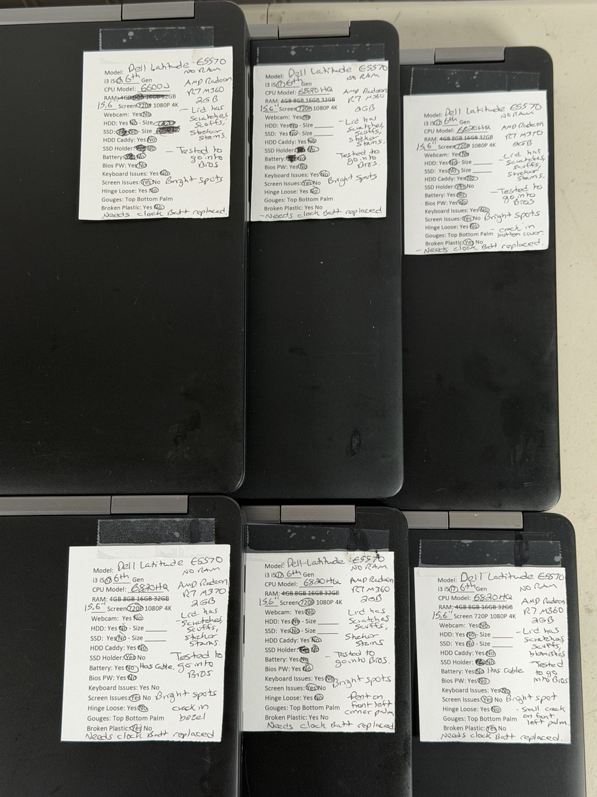 Lot of 6 Dell Latitude E5570 i7 Radeon R7 No RAM/SSD/OS/Charger *READ
