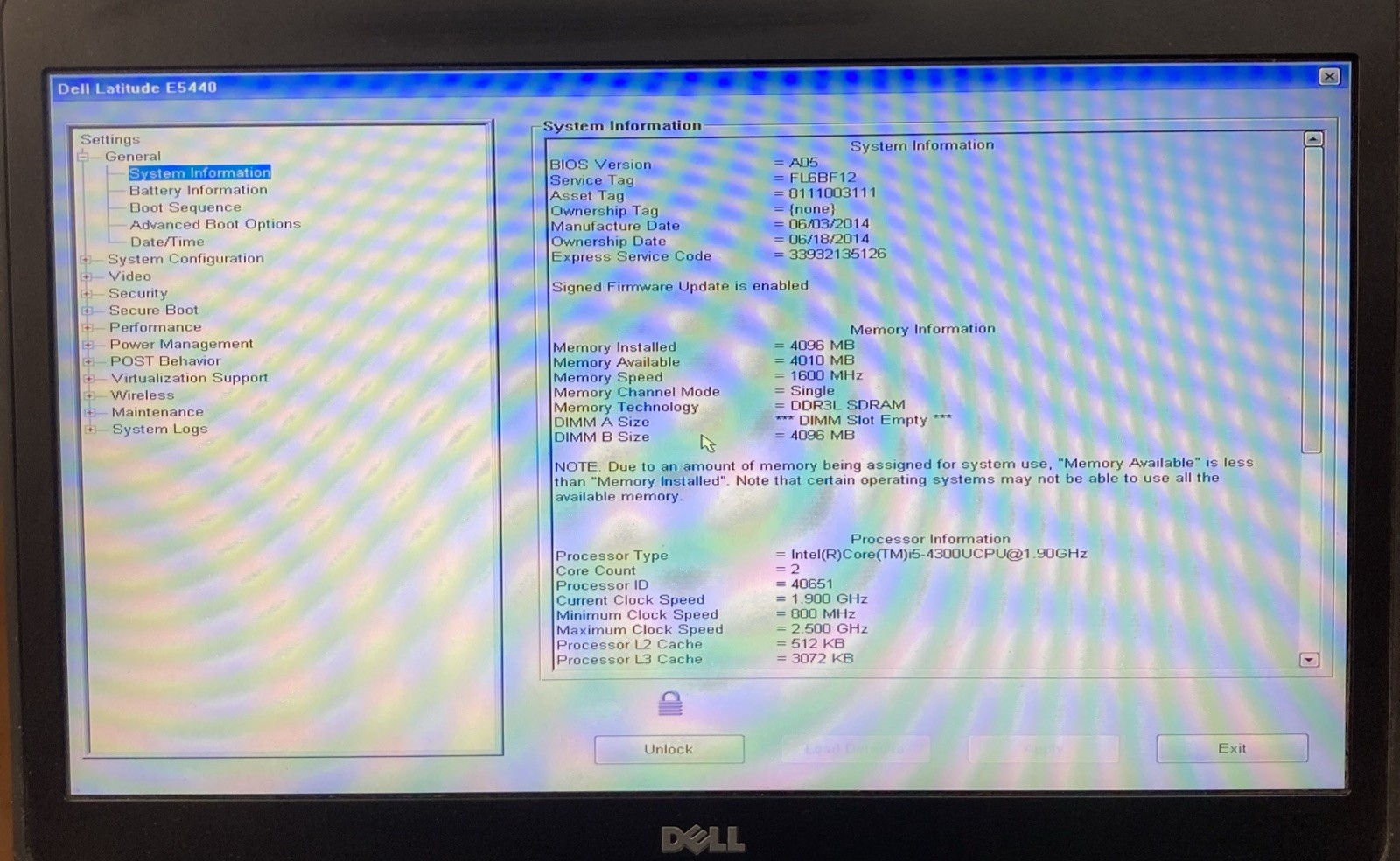 Dell Latitude E5440 i5-4300U 1.90GHz 4GB Boot to BIOS no hdd
