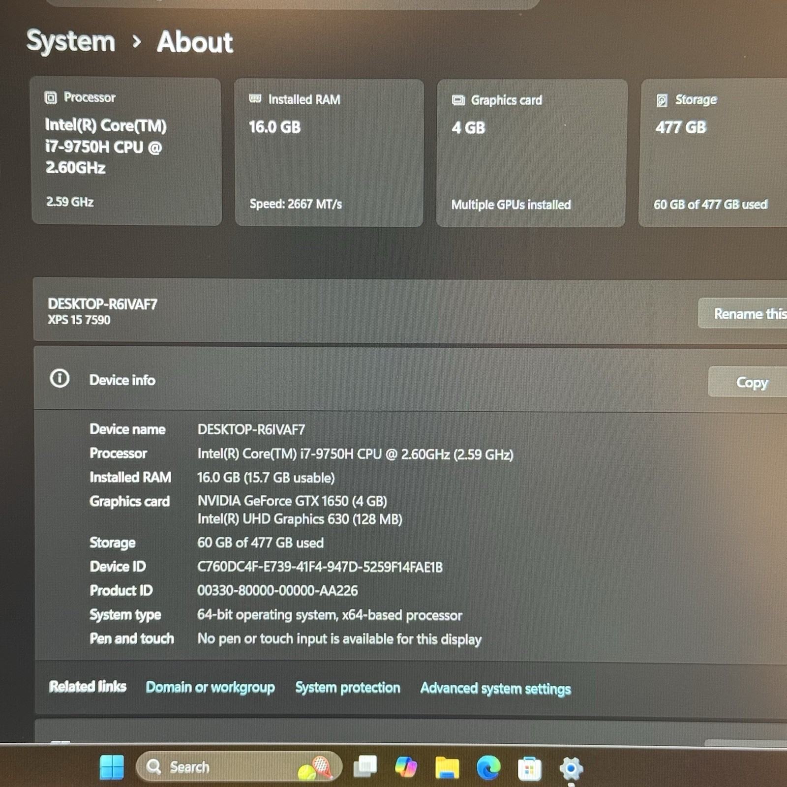 Dell XPS 15 (7590) 15.6″ Laptop i7-9750H 16GB RAM 512GB NVMe GTX 1650