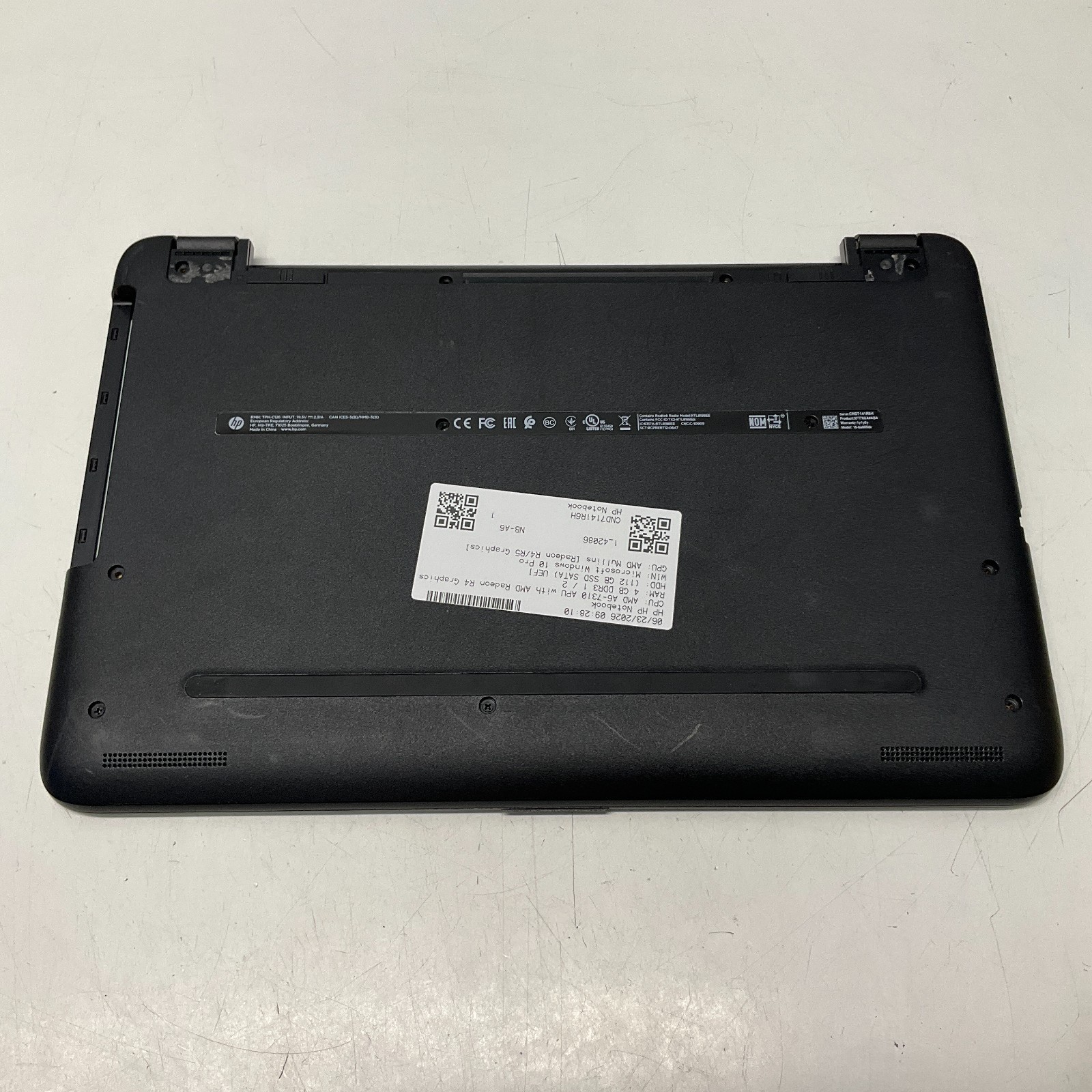 HP Notebook 15-ba009dx Laptop AMD A6-7310 2GHz 4GB RAM 120GB SSD Win 10 NO BATT