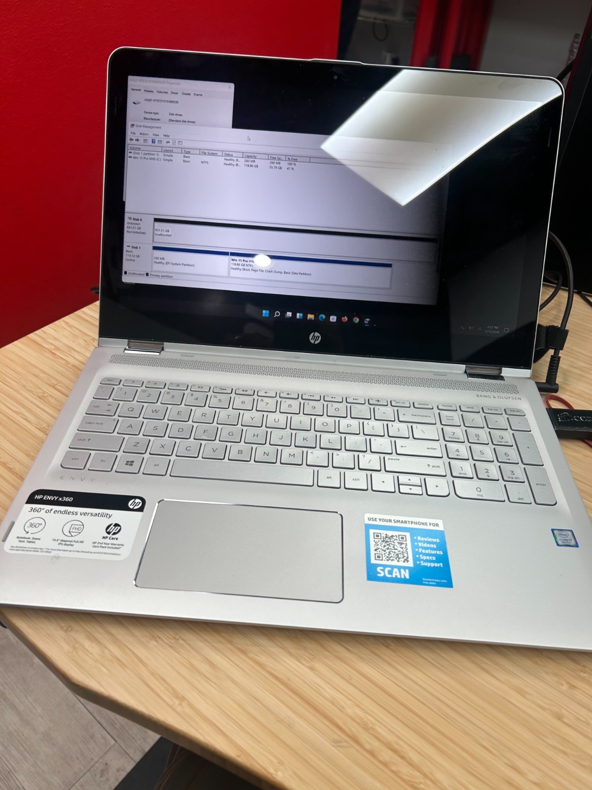 HP ENVY X360 TOUCHSCREEN i7-8550U 12 GB DDR4 1TB SATA HDD NO OS