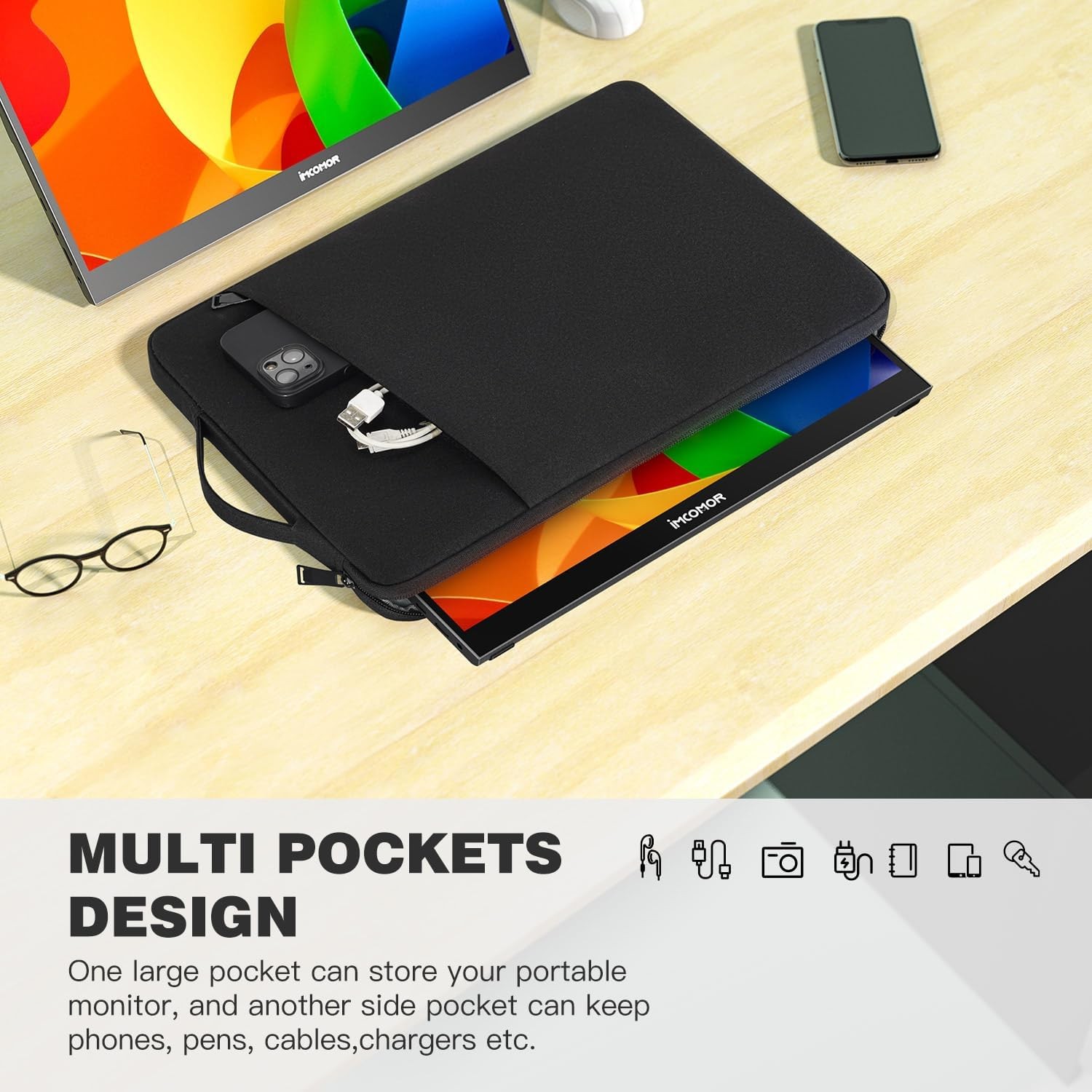 Portable Monitor Case 18.5 Inch Protective Carrying Sleeve for InnoView VisionOw