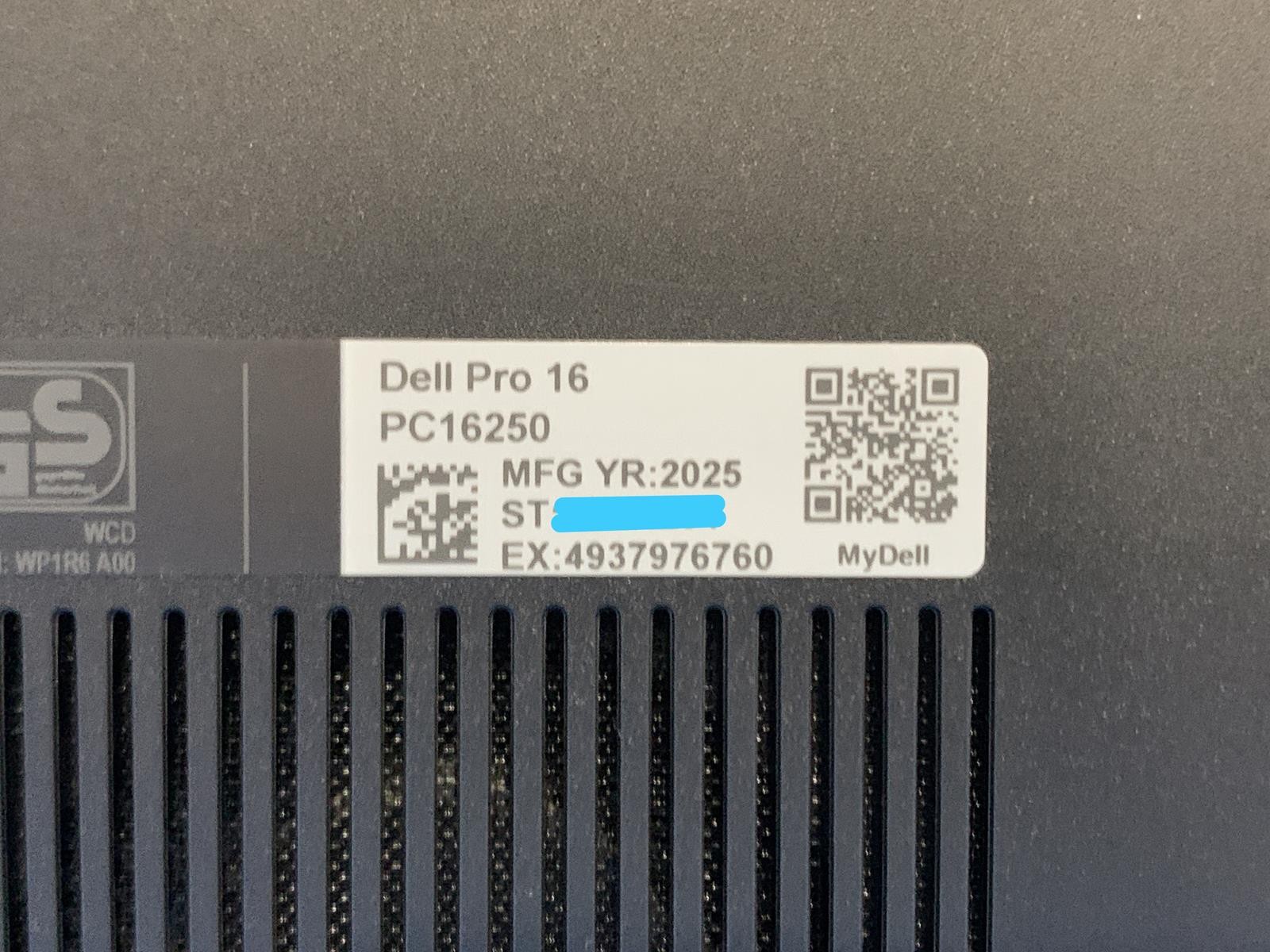 Dell Pro 16 PC16250 16″ Core Ultra 5 120U 2.50GHz 16GB DDR5 Black NO HDD NO OS