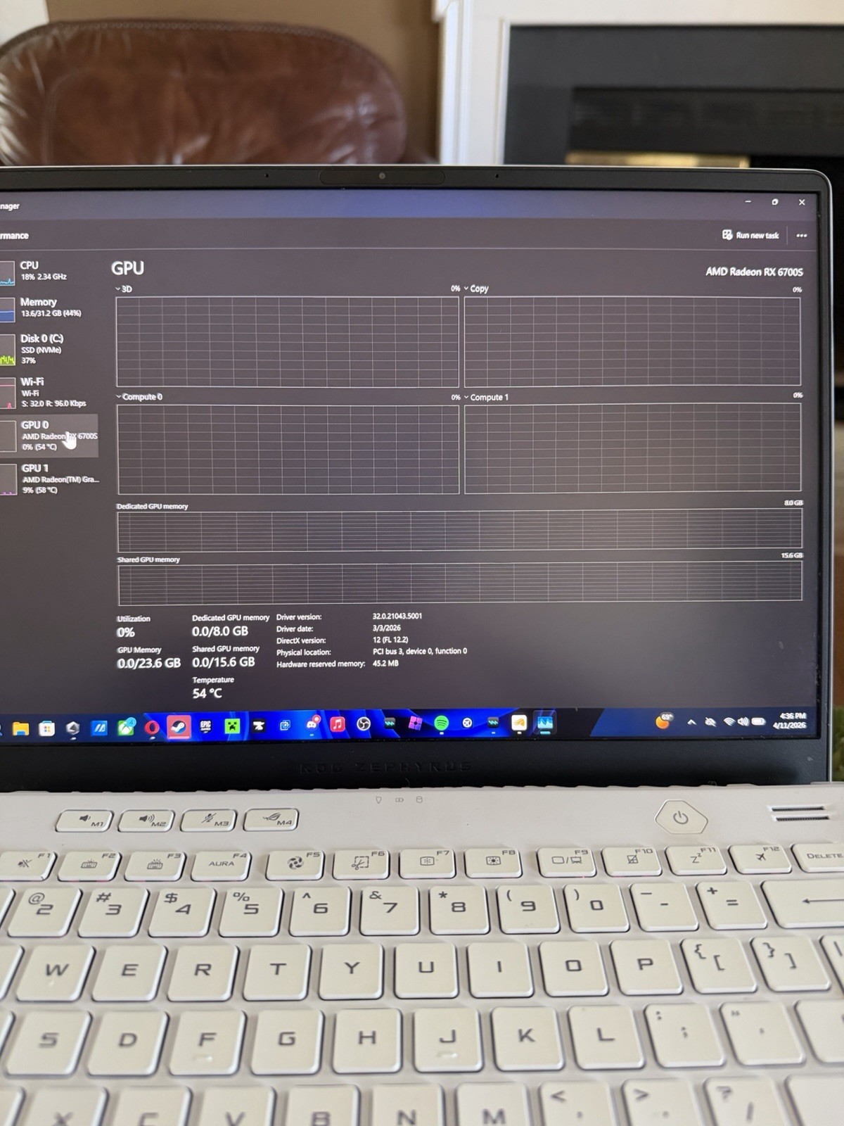 ASUS ROG Zephyrus 14″ Gaming Laptop Ryzen 9 32GB 954GB SSD Radeon RX 6700S White
