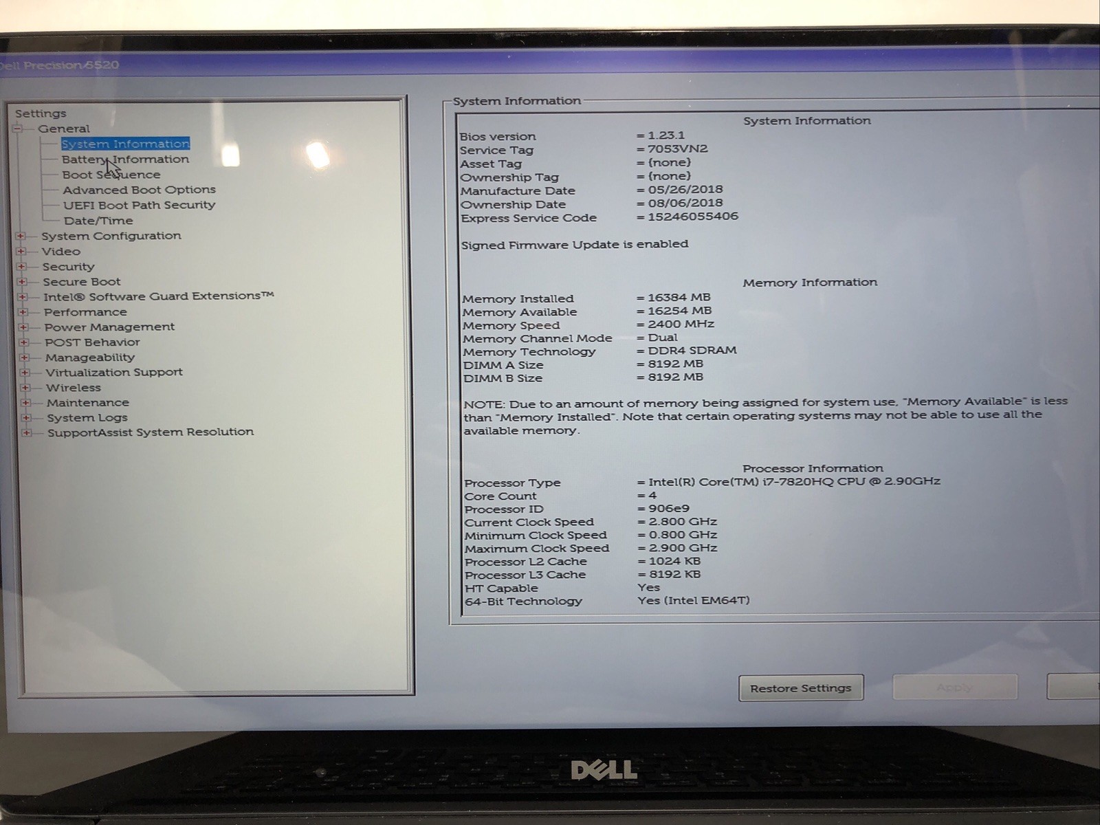 Dell Precision 5520, Intel Core i7-7820HQ @2.90Ghz, 16GB RAM, NO SSD/OS, Touch!