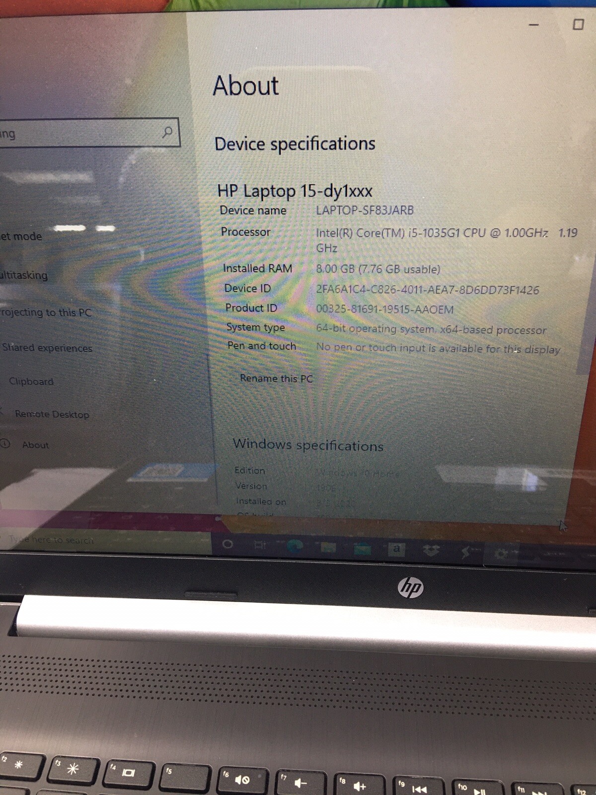 Laptop Hp 15-DY1076NR 15.6 in Intel Core i5-1035G1 8GB 256GB SSD Windows 10