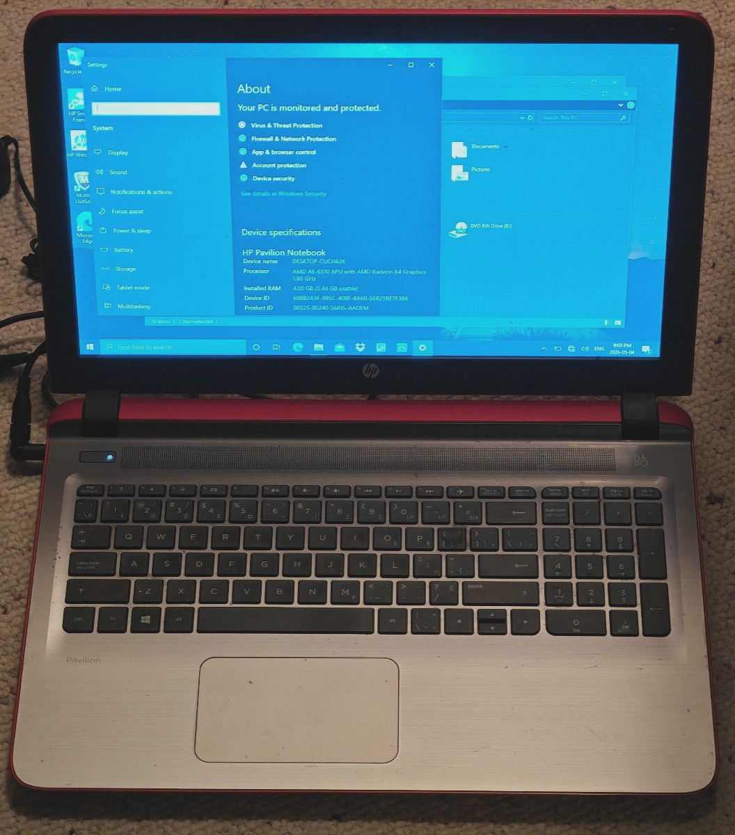 HP Pavilion Notebook Laptop – 500GB HDD, 4GB RAM, AMD A6-6310 APU