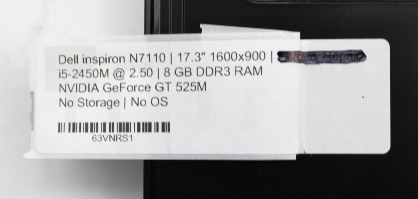 Dell Inspiron N7110 i5-2450M@2.5GHz 8GB DDR3 NO STORAGE OR OS *USED/TESTED*