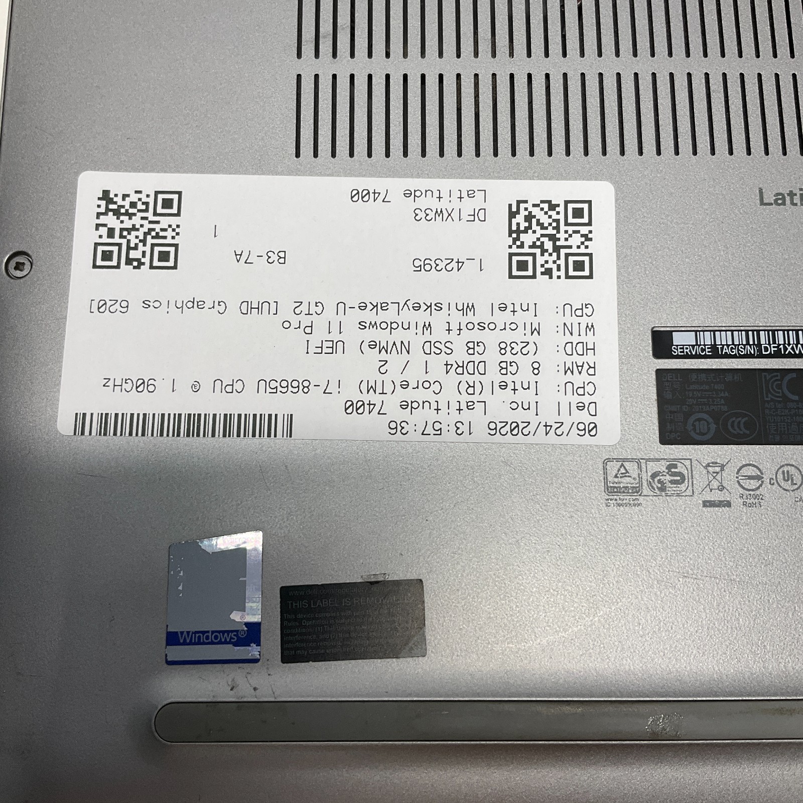 Dell Latitude 7400 14″ Core i7-8665U 1.9GHz 8GB RAM 256GB SSD Windows 11 Pro
