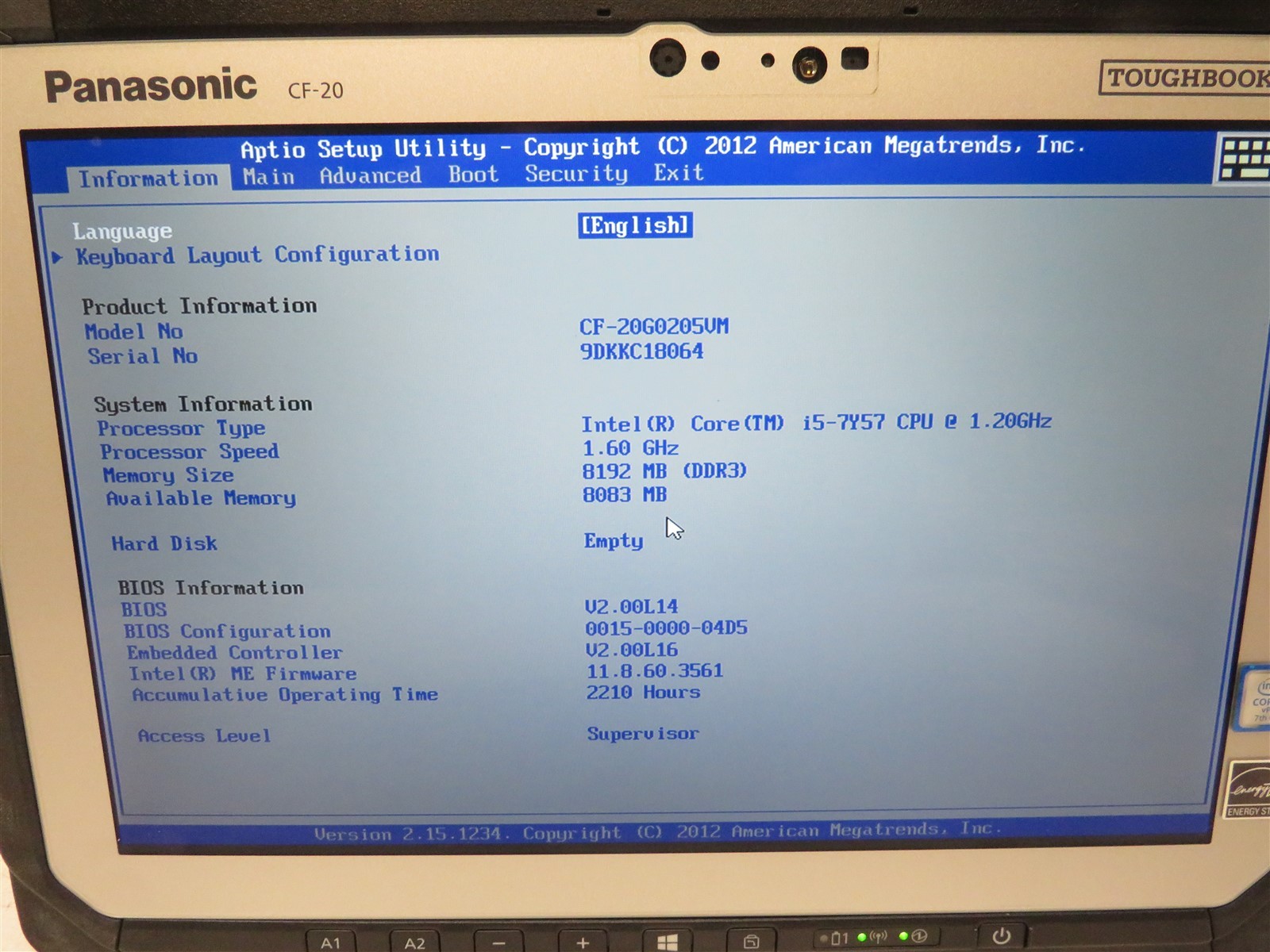 Panasonic Toughbook CF-20 Intel Core i5-7Y57@1.2GHz 8GB RAM #4
