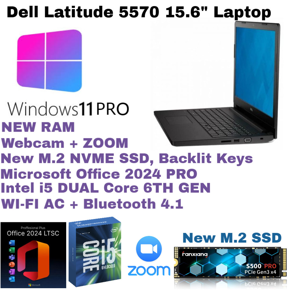 Dell 5570_Windows 11 PRO💻New 512GB M.2 SSD_24GB💻Webcam💥Backlit💥Office 2024